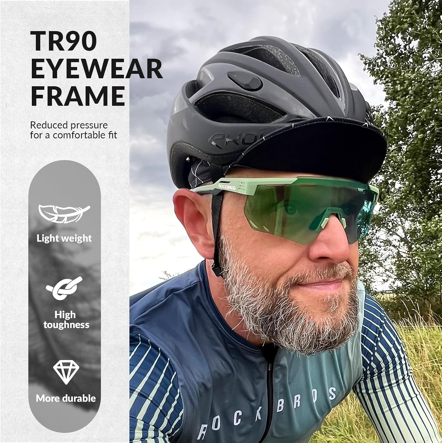 image:imageROCKBROS Cycling Glasses Photochromic Sports Sunglasses for Men Woman UV Protection Biking SunglassesA2 Photochromic Green Lens Green Frame