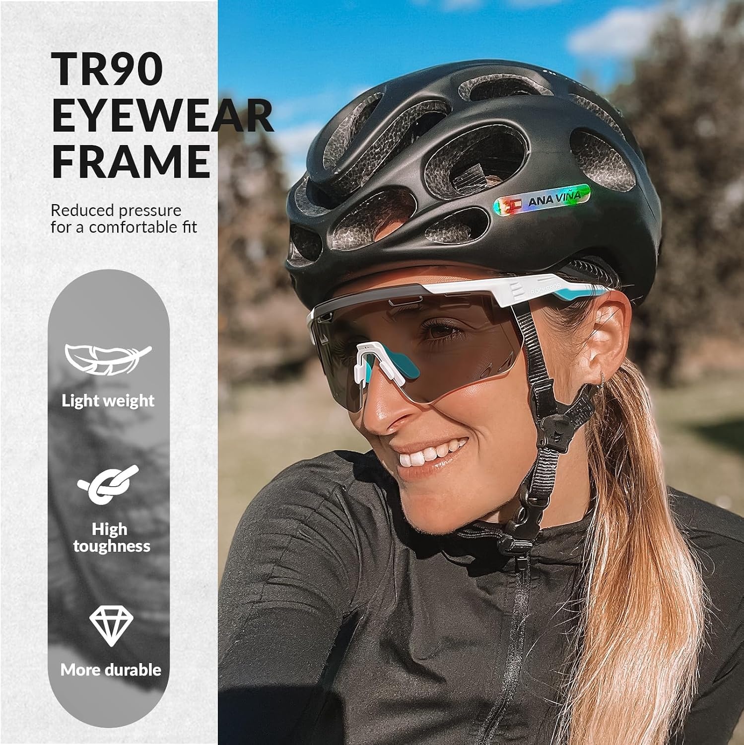 image:imageROCKBROS Cycling Glasses Photochromic Sports Sunglasses for Men Woman UV Protection Biking SunglassesA4 Photochromic Transparent Lens Matte White Frame