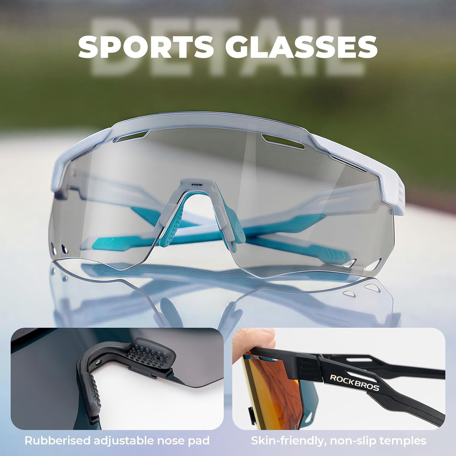 image:imageROCKBROS Cycling Glasses Photochromic Sports Sunglasses for Men Woman UV Protection Biking SunglassesA4 Photochromic Transparent Lens Matte White Frame