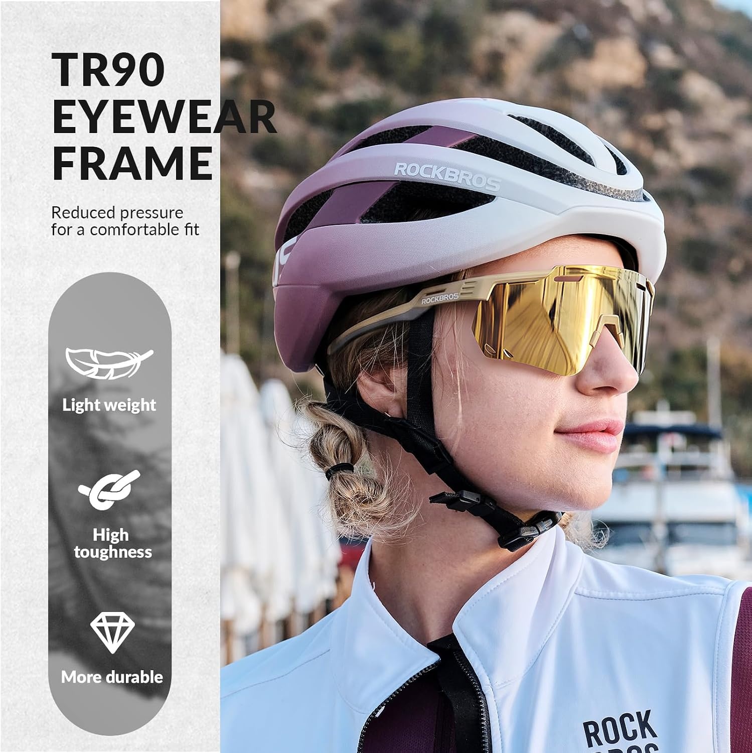 image:imageROCKBROS Cycling Glasses Photochromic Sports Sunglasses for Men Woman UV Protection Biking SunglassesA5 Photochromic Gold Lens Matte Yellow Frame