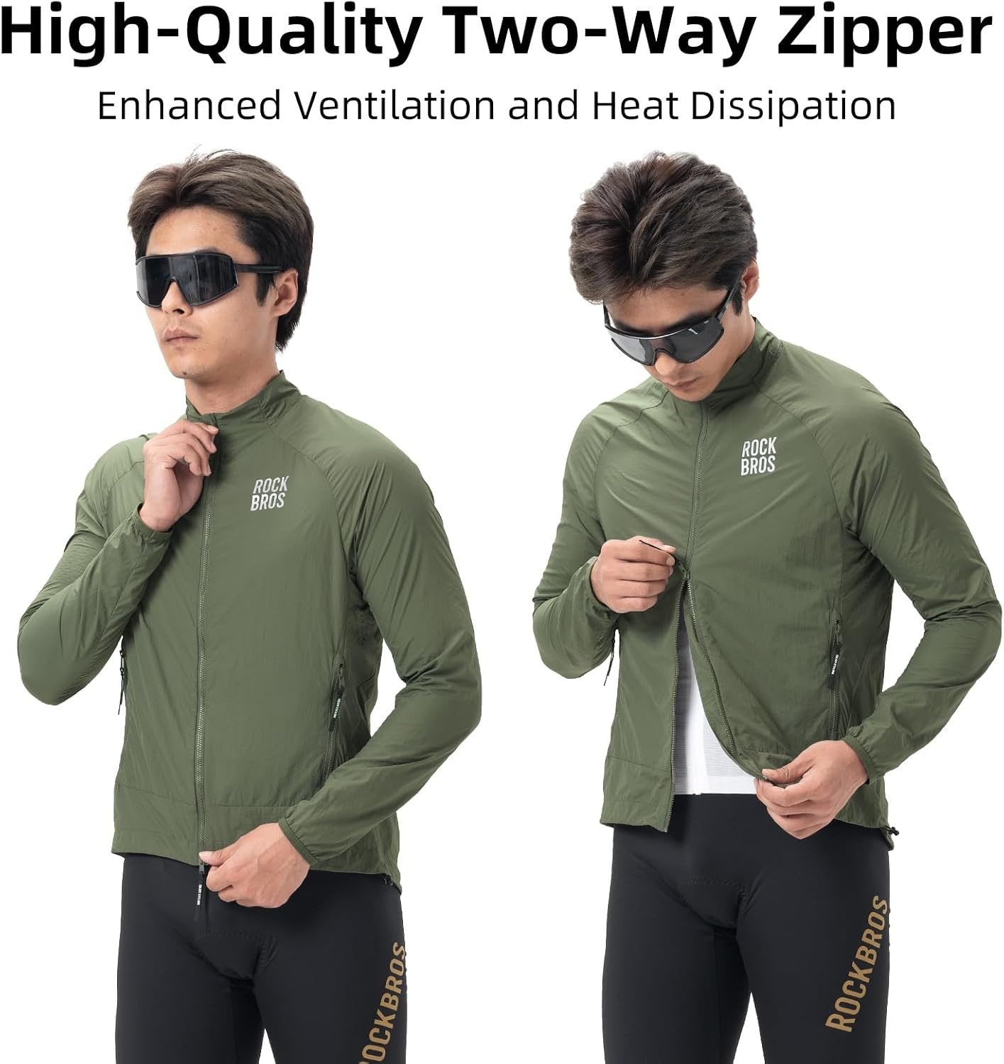 image:imageROCKBROS Cycling Jackets for Men Breathable Cooling Lightweight Long Sleeve Cycling Jersey Running Cycling WindbreakerOlive Green
