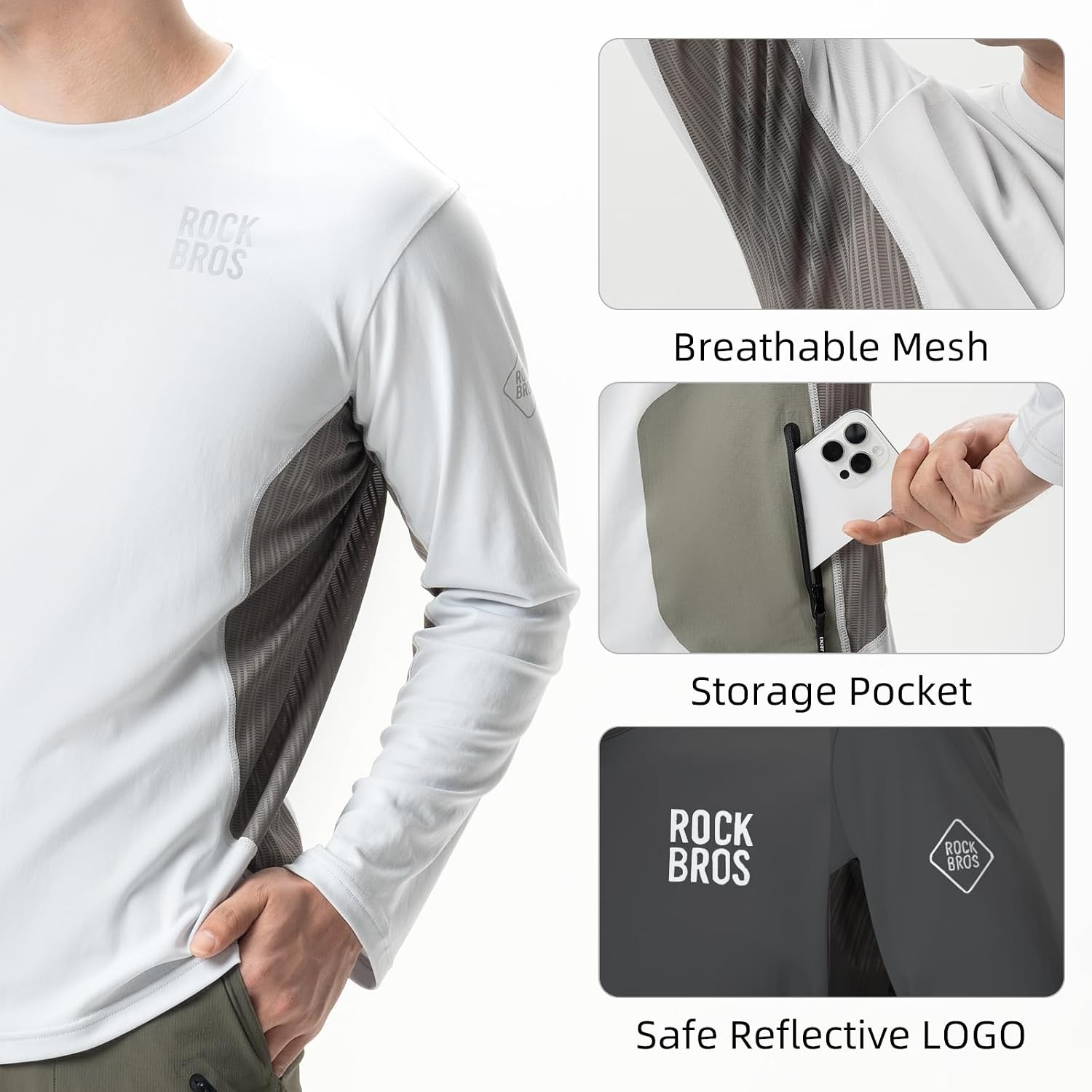image:imageROCKBROS Cycling Jersey Men Long Sleeve Cycling Jersey with Pocket QuickDrying amp Breathable Bicycle Shirts for MTB