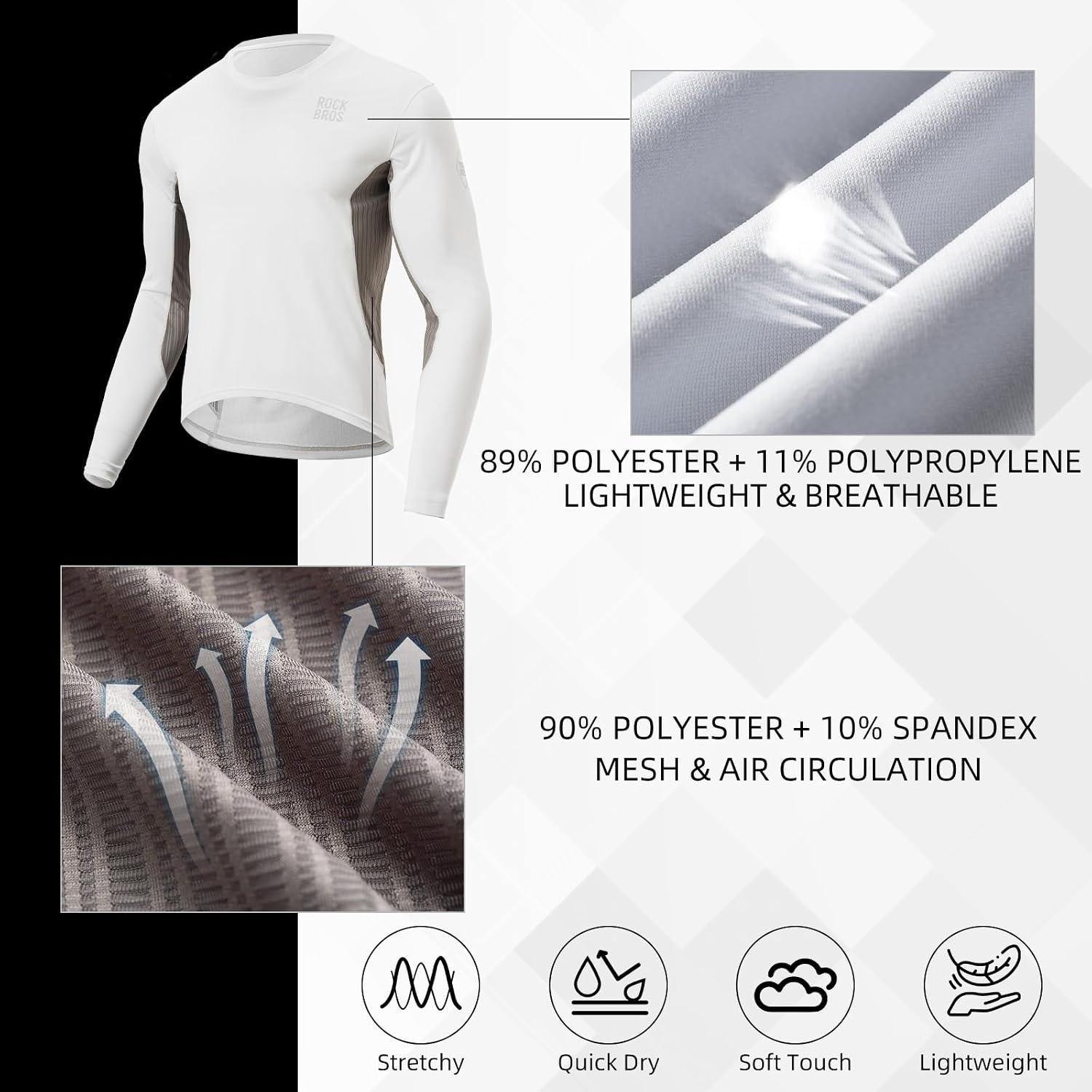 image:imageROCKBROS Cycling Jersey Men Long Sleeve Cycling Jersey with Pocket QuickDrying amp Breathable Bicycle Shirts for MTB