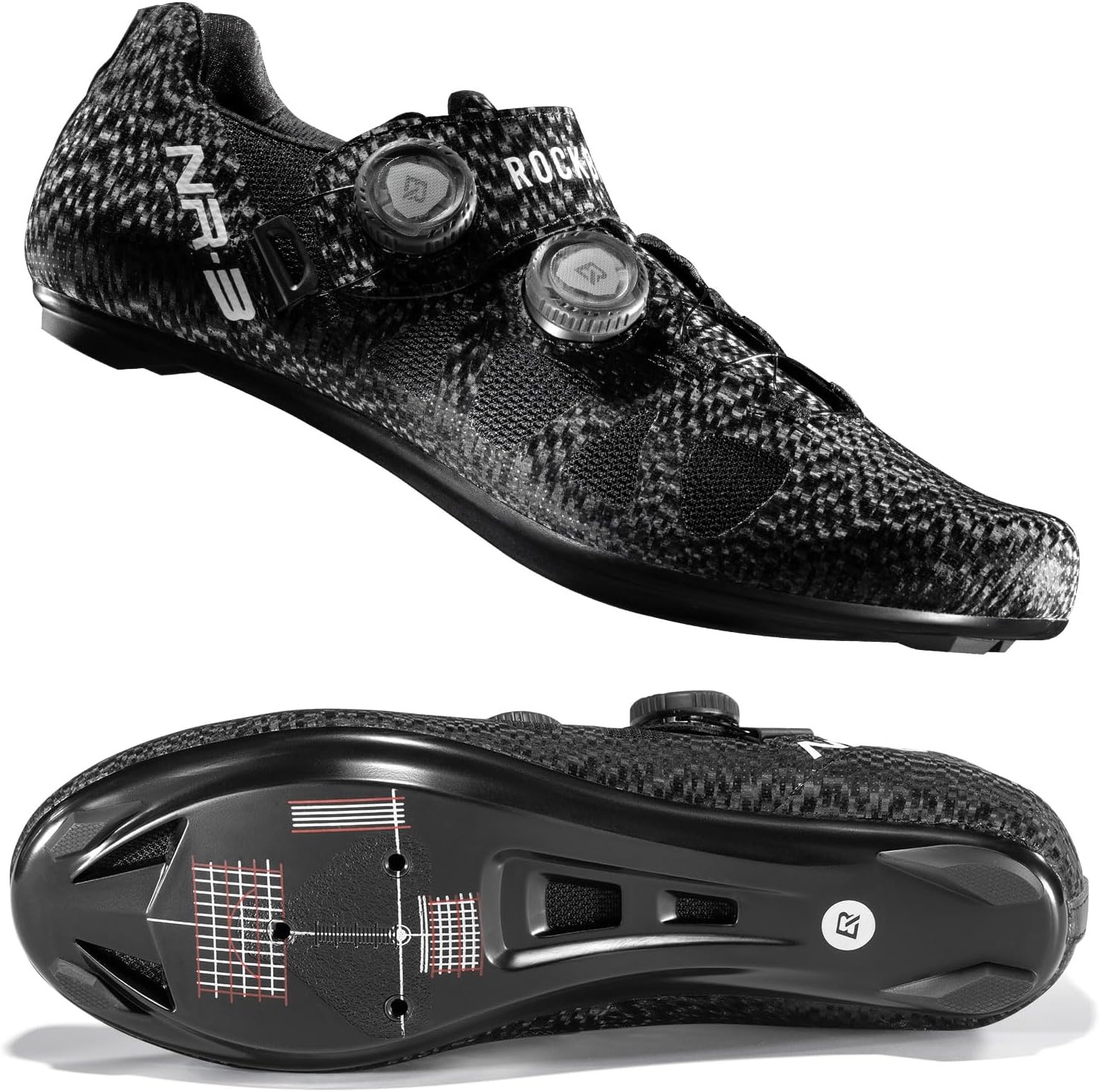 image:imageROCKBROS Cycling Shoes NR3 Clipless with 2 Knob Lock Professional for Men Women Breathable amp Stable Road Bike Shoes Compatible with Peloton amp Look DeltaSPD CleatsBlack