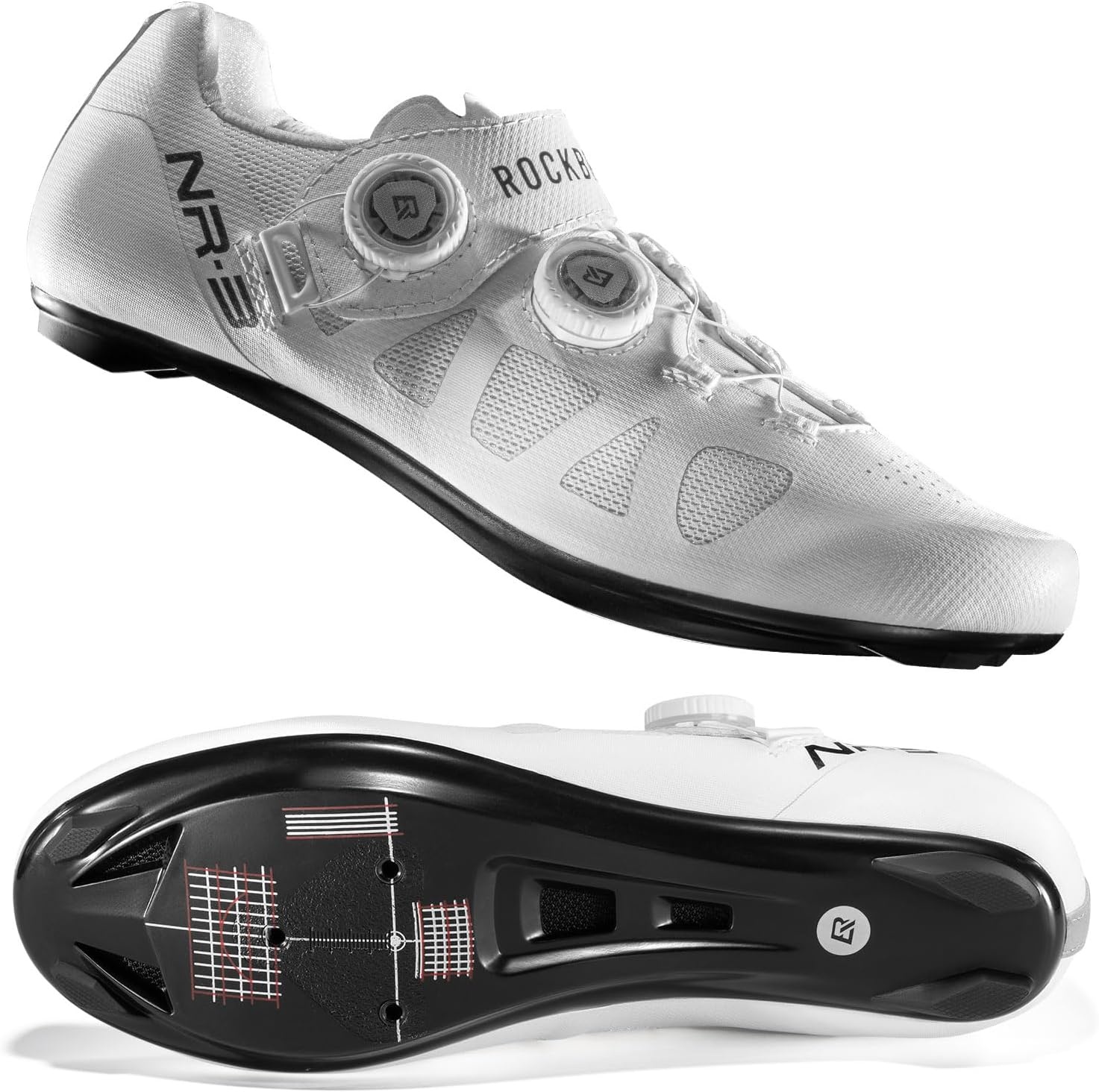 image:imageROCKBROS Cycling Shoes NR3 Clipless with 2 Knob Lock Professional for Men Women Breathable amp Stable Road Bike Shoes Compatible with Peloton amp Look DeltaSPD CleatsWhite