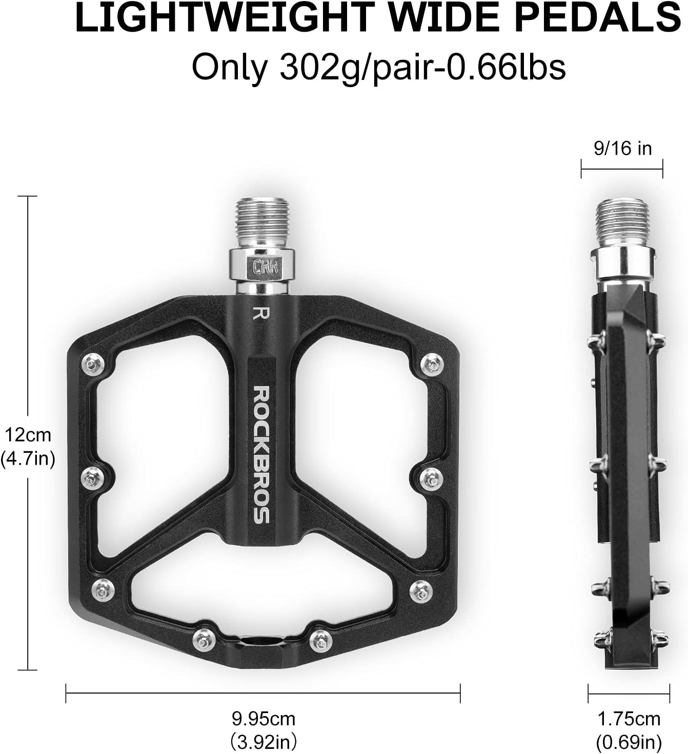 image:imageROCKBROS Mountain Bike Pedals MTB Pedals Bicycle Flat Pedals Aluminum 916 Sealed Bearing Lightweight Platform for Road Mountain BMX MTB BikeBlack