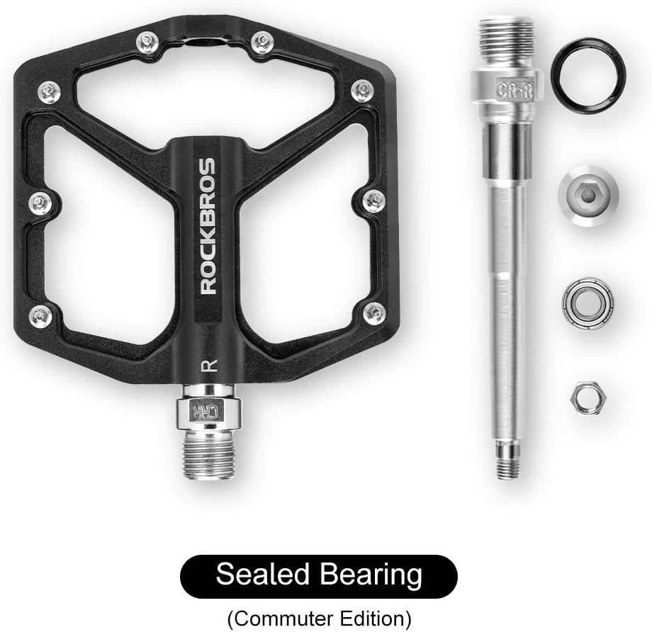 image:imageROCKBROS Mountain Bike Pedals MTB Pedals Bicycle Flat Pedals Aluminum 916 Sealed Bearing Lightweight Platform for Road Mountain BMX MTB BikeBlack