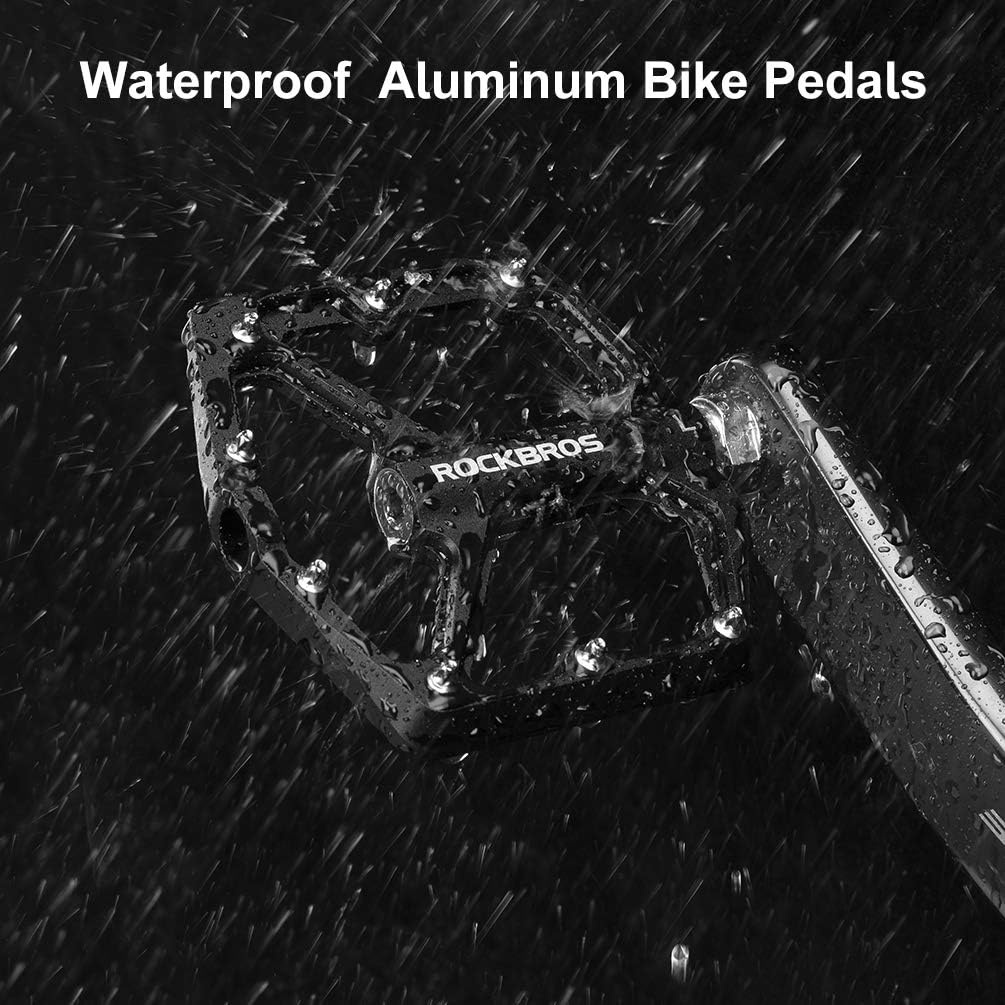image:imageROCKBROS Mountain Bike Pedals MTB Pedals Bicycle Flat Pedals Aluminum 916 Sealed Bearing Lightweight Platform for Road Mountain BMX MTB BikeBlack