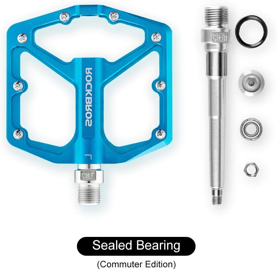 image:imageROCKBROS Mountain Bike Pedals MTB Pedals Bicycle Flat Pedals Aluminum 916 Sealed Bearing Lightweight Platform for Road Mountain BMX MTB BikeBlue