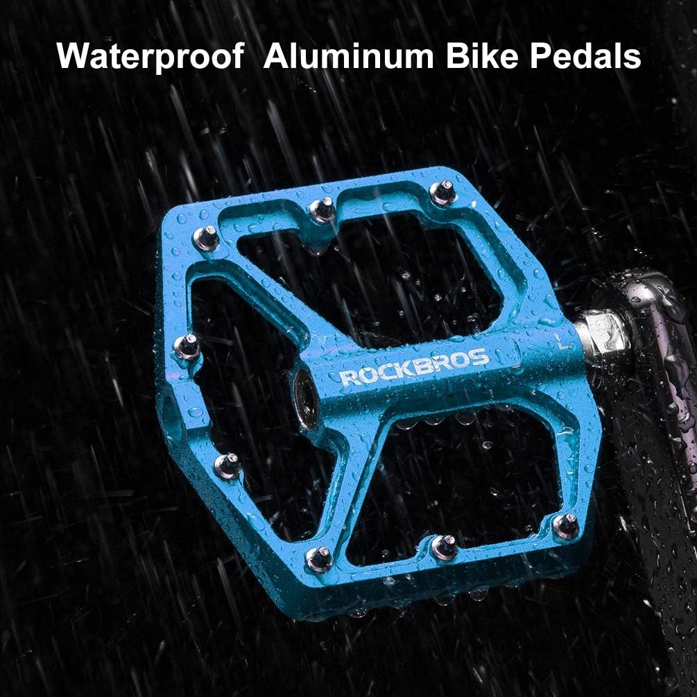 image:imageROCKBROS Mountain Bike Pedals MTB Pedals Bicycle Flat Pedals Aluminum 916 Sealed Bearing Lightweight Platform for Road Mountain BMX MTB BikeBlue