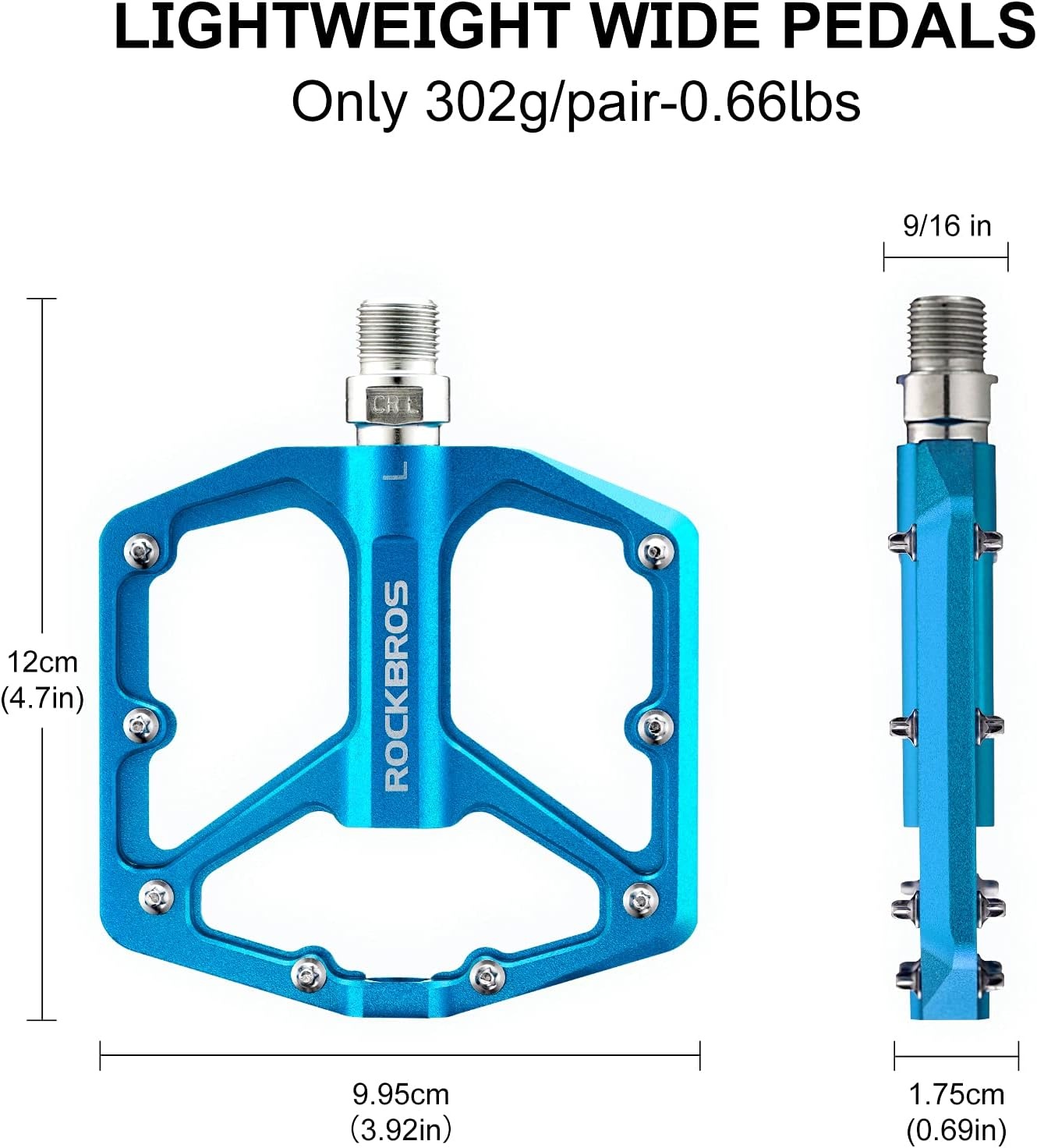 image:imageROCKBROS Mountain Bike Pedals MTB Pedals Bicycle Flat Pedals Aluminum 916 Sealed Bearing Lightweight Platform for Road Mountain BMX MTB BikeBlue