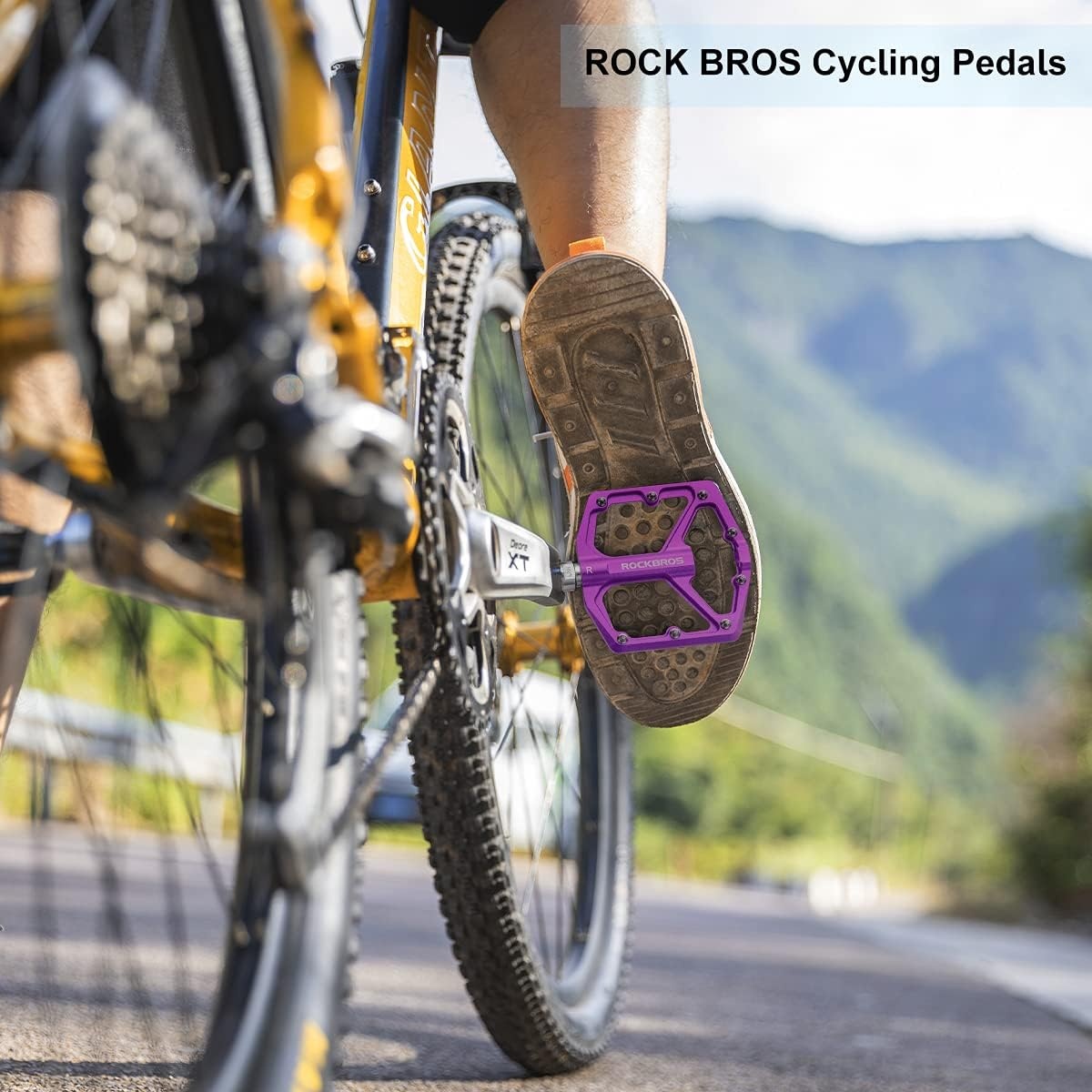 image:imageROCKBROS Mountain Bike Pedals MTB Pedals Bicycle Flat Pedals Aluminum 916 Sealed Bearing Lightweight Platform for Road Mountain BMX MTB BikePurple