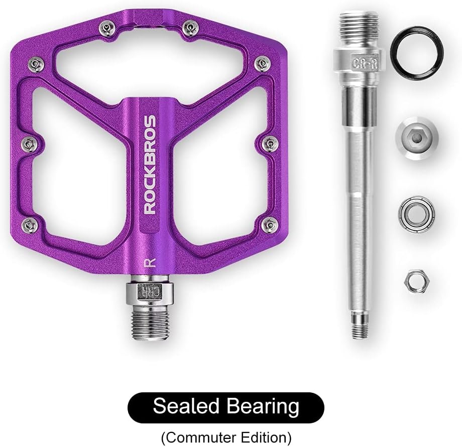 image:imageROCKBROS Mountain Bike Pedals MTB Pedals Bicycle Flat Pedals Aluminum 916 Sealed Bearing Lightweight Platform for Road Mountain BMX MTB BikePurple