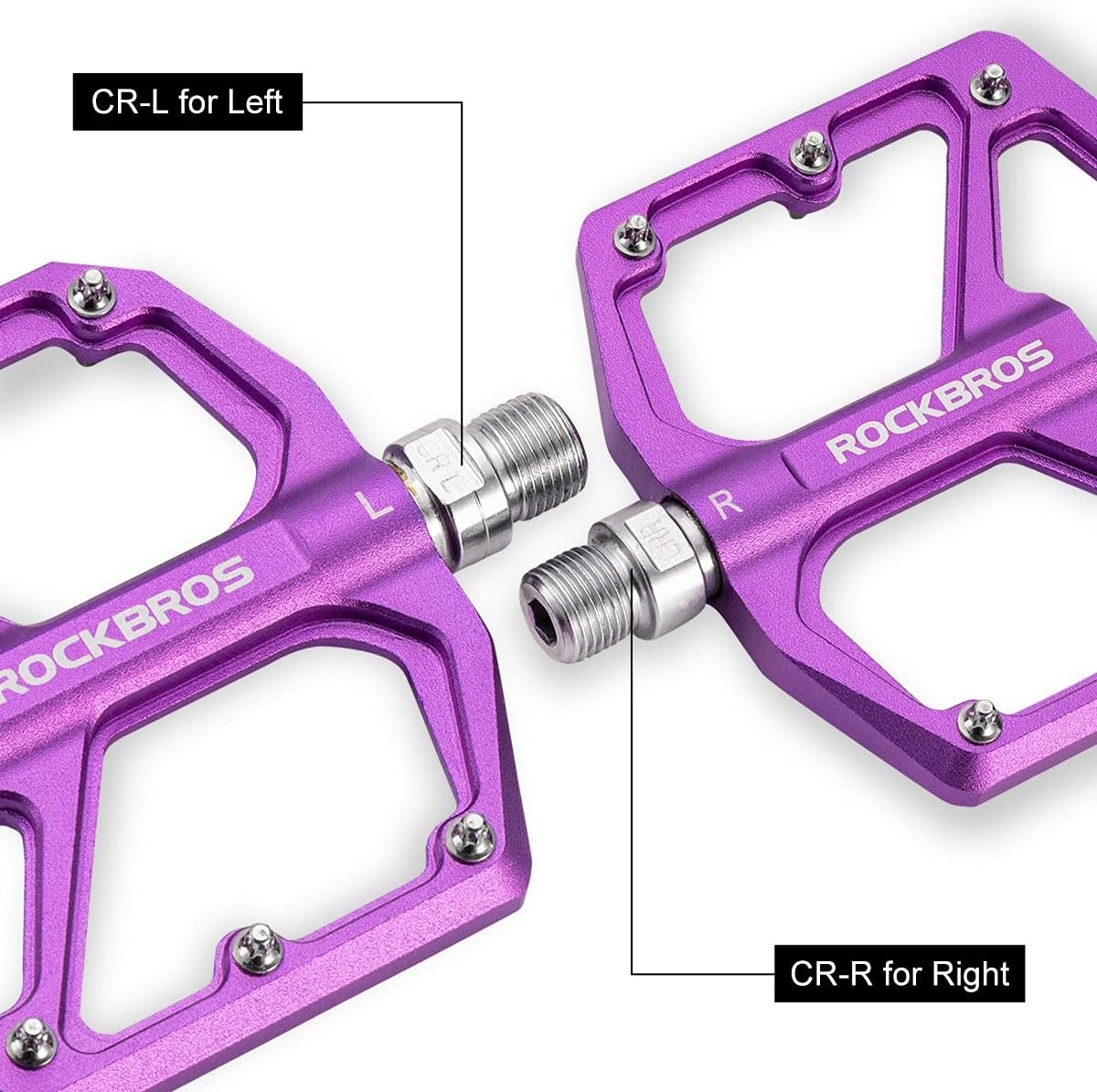 image:imageROCKBROS Mountain Bike Pedals MTB Pedals Bicycle Flat Pedals Aluminum 916 Sealed Bearing Lightweight Platform for Road Mountain BMX MTB BikePurple