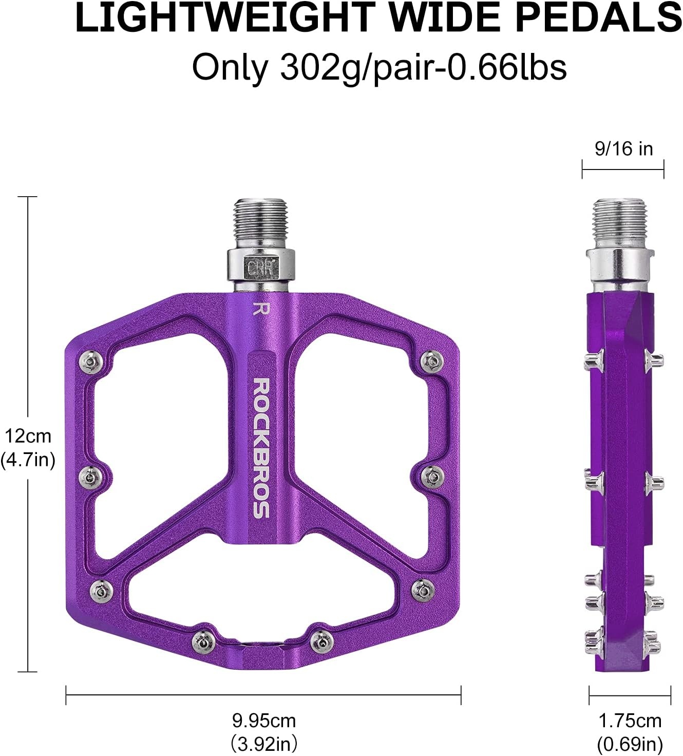 image:imageROCKBROS Mountain Bike Pedals MTB Pedals Bicycle Flat Pedals Aluminum 916 Sealed Bearing Lightweight Platform for Road Mountain BMX MTB BikePurple