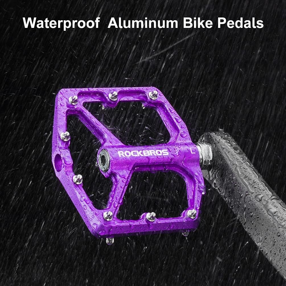 image:imageROCKBROS Mountain Bike Pedals MTB Pedals Bicycle Flat Pedals Aluminum 916 Sealed Bearing Lightweight Platform for Road Mountain BMX MTB BikePurple