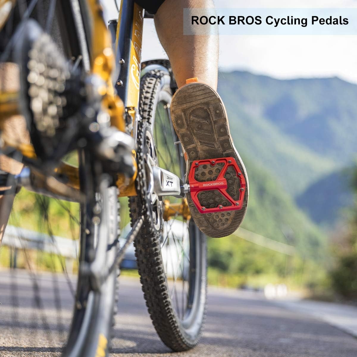 image:imageROCKBROS Mountain Bike Pedals MTB Pedals Bicycle Flat Pedals Aluminum 916 Sealed Bearing Lightweight Platform for Road Mountain BMX MTB BikeRed