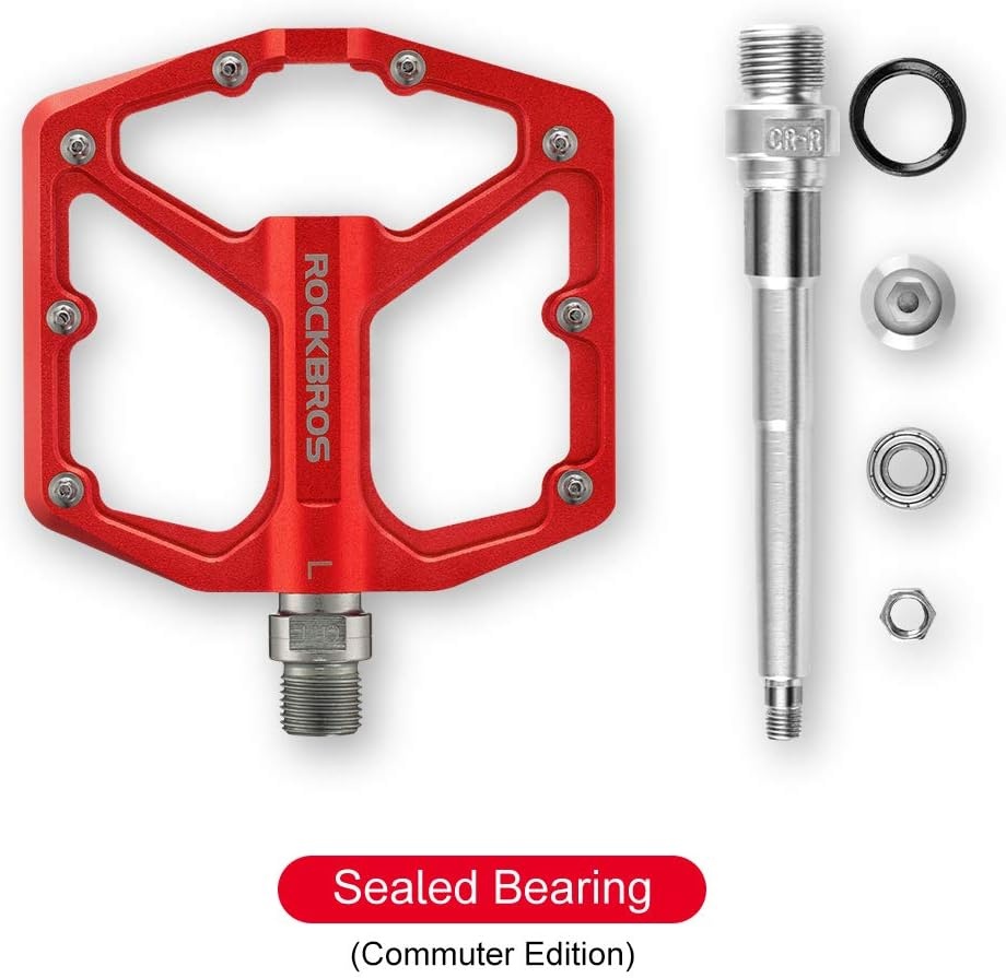 image:imageROCKBROS Mountain Bike Pedals MTB Pedals Bicycle Flat Pedals Aluminum 916 Sealed Bearing Lightweight Platform for Road Mountain BMX MTB BikeRed