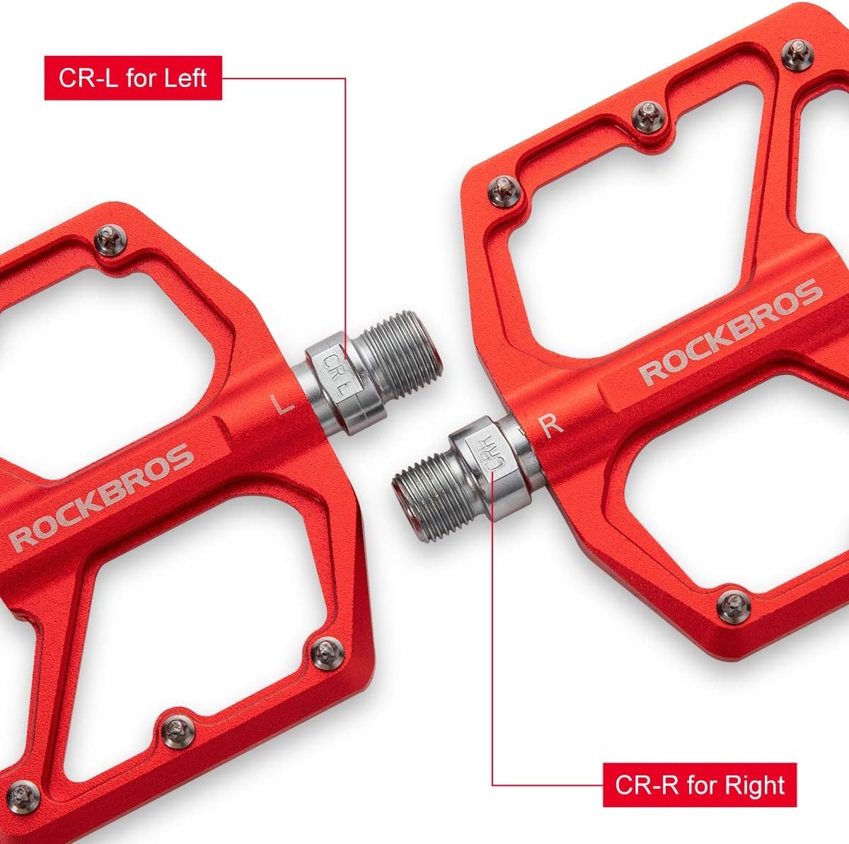 image:imageROCKBROS Mountain Bike Pedals MTB Pedals Bicycle Flat Pedals Aluminum 916 Sealed Bearing Lightweight Platform for Road Mountain BMX MTB BikeRed