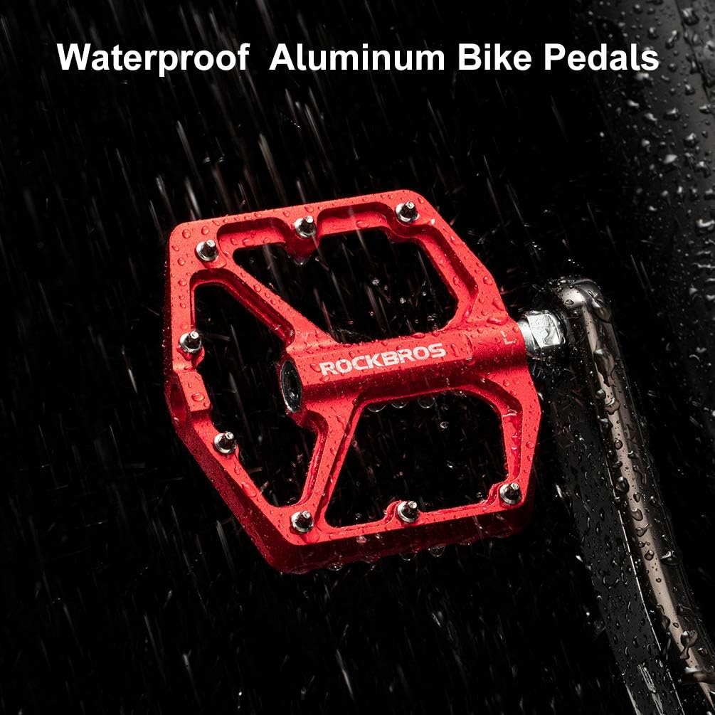 image:imageROCKBROS Mountain Bike Pedals MTB Pedals Bicycle Flat Pedals Aluminum 916 Sealed Bearing Lightweight Platform for Road Mountain BMX MTB BikeRed