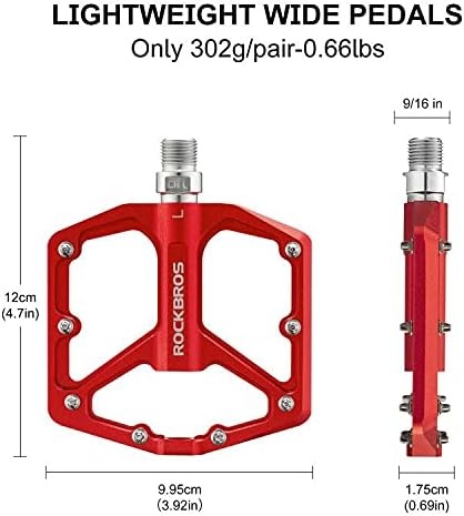 image:imageROCKBROS Mountain Bike Pedals MTB Pedals Bicycle Flat Pedals Aluminum 916 Sealed Bearing Lightweight Platform for Road Mountain BMX MTB BikeRed