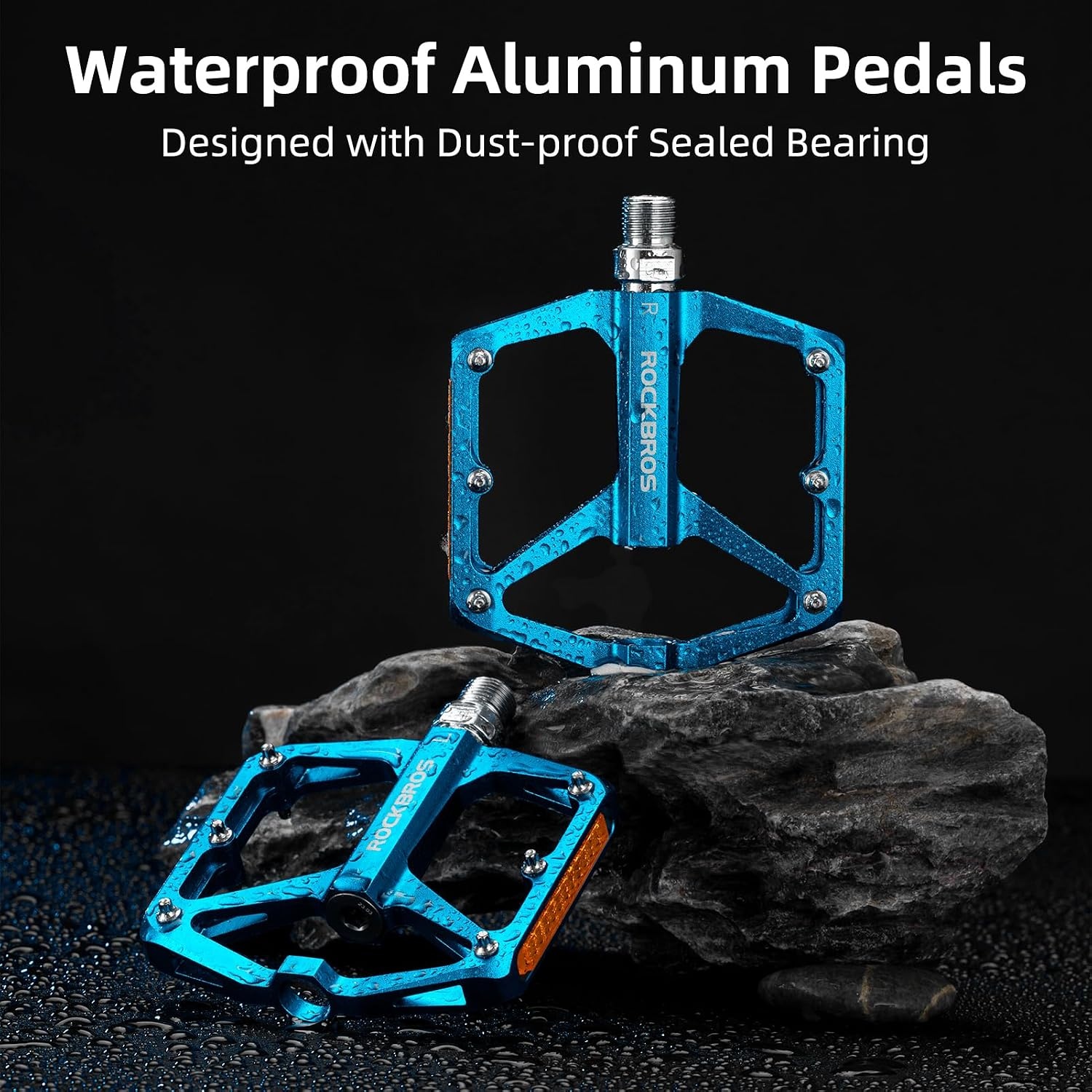 image:imageROCKBROS Mountain Bike Pedals MTB Pedals Bicycle Flat Pedals Aluminum 916 Sealed Bearing Lightweight Platform for Road Mountain BMX MTB BikeReflective PedalsBlue