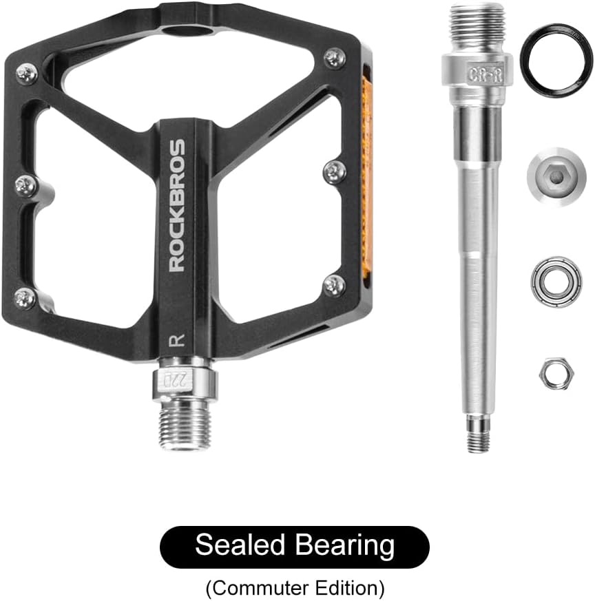 image:imageROCKBROS Mountain Bike Pedals MTB Pedals Bicycle Flat Pedals Aluminum 916 Sealed Bearing Lightweight Platform for Road Mountain BMX MTB BikeReflective PedalsBlack