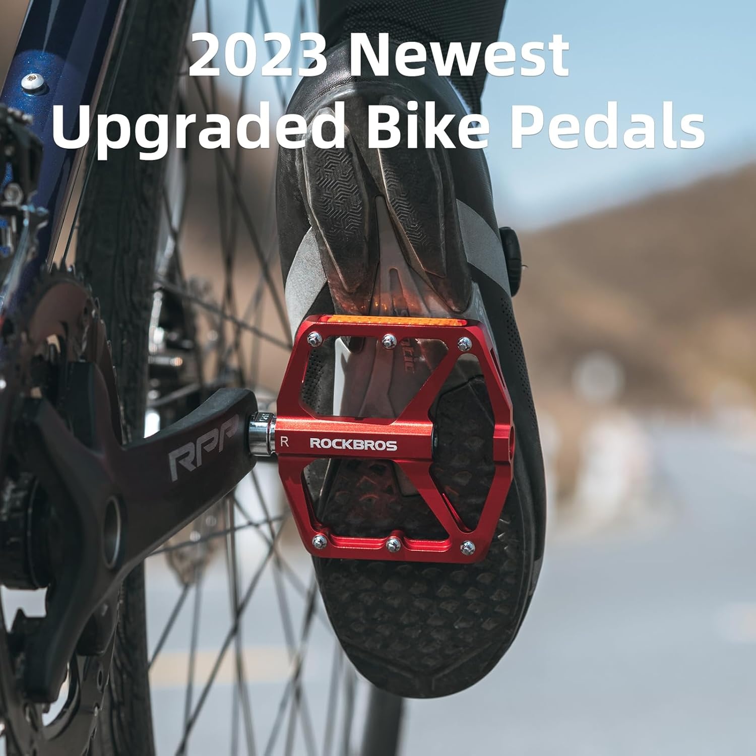 image:imageROCKBROS Mountain Bike Pedals MTB Pedals Bicycle Flat Pedals Aluminum 916 Sealed Bearing Lightweight Platform for Road Mountain BMX MTB BikeReflective PedalsRed