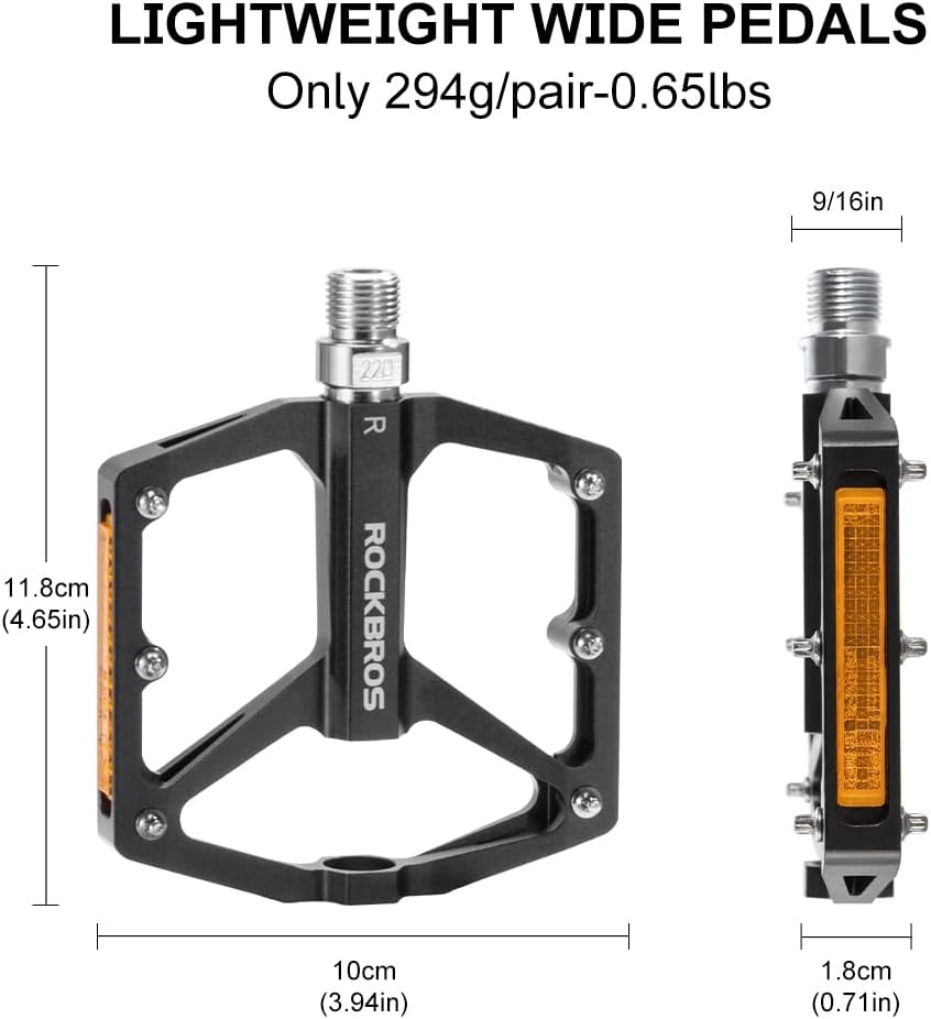 image:imageROCKBROS Mountain Bike Pedals MTB Pedals Bicycle Flat Pedals Aluminum 916 Sealed Bearing Lightweight Platform for Road Mountain BMX MTB BikeReflective PedalsBlack