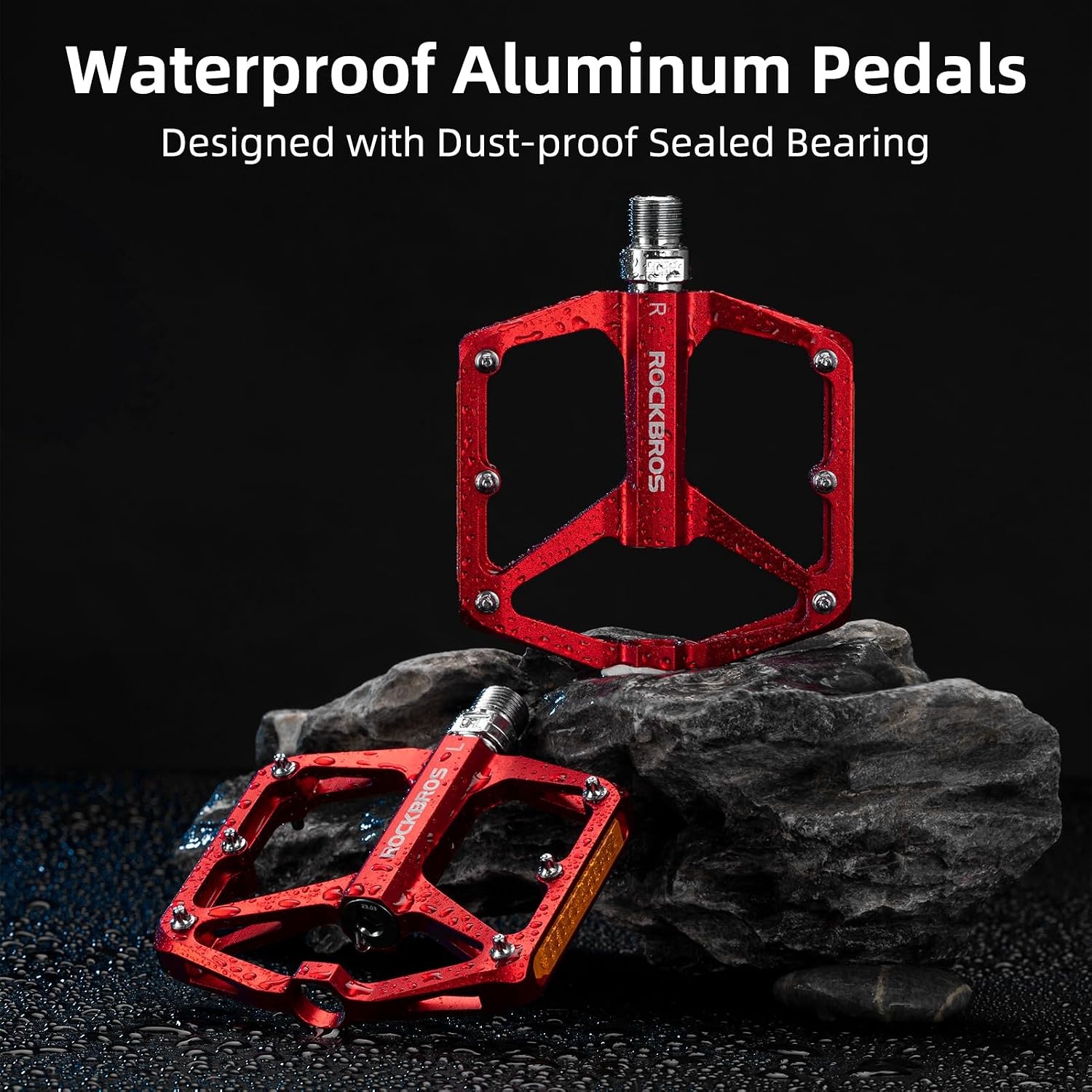 image:imageROCKBROS Mountain Bike Pedals MTB Pedals Bicycle Flat Pedals Aluminum 916 Sealed Bearing Lightweight Platform for Road Mountain BMX MTB BikeReflective PedalsRed