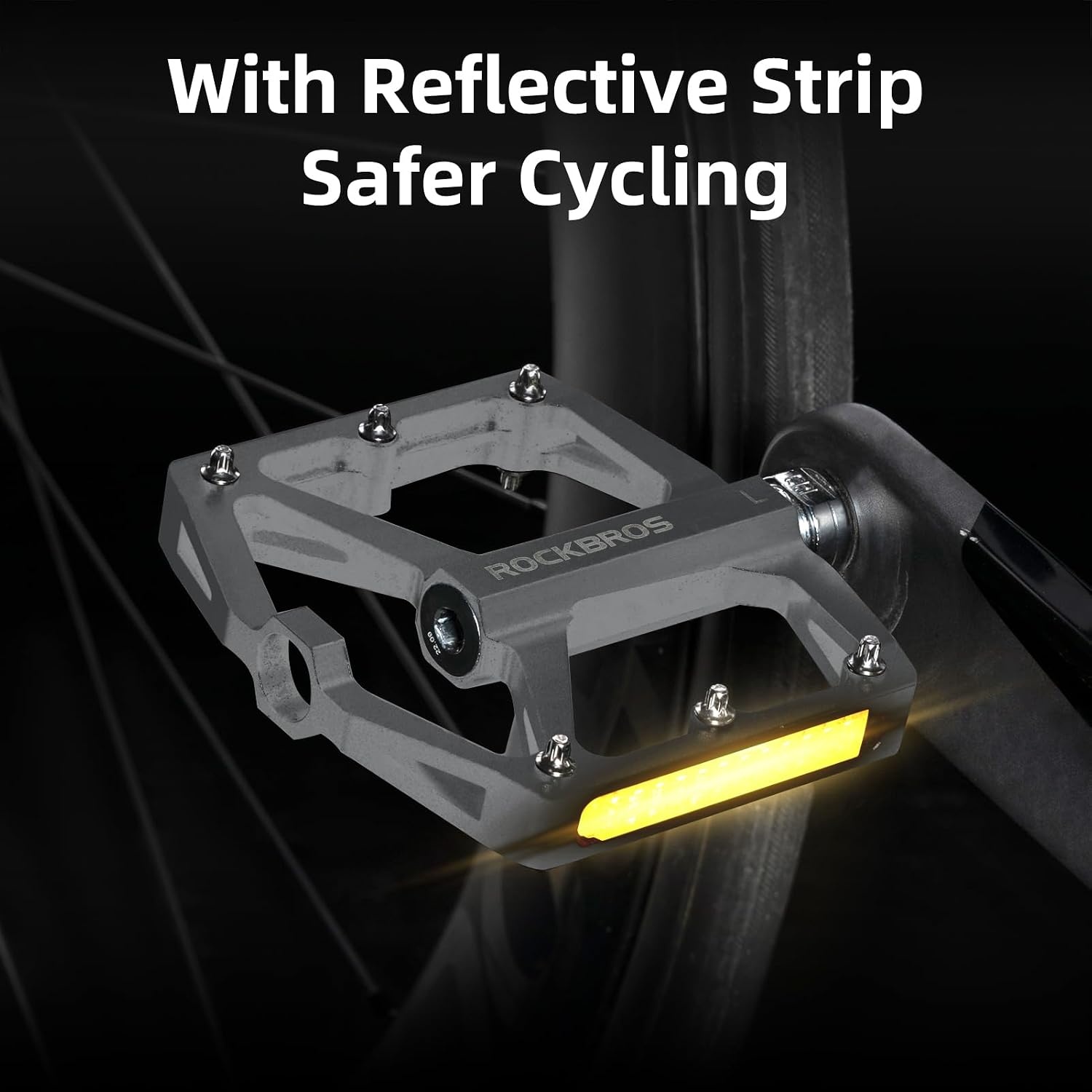 image:imageROCKBROS Mountain Bike Pedals MTB Pedals Bicycle Flat Pedals Aluminum 916 Sealed Bearing Lightweight Platform for Road Mountain BMX MTB BikeReflective PedalsTitanium