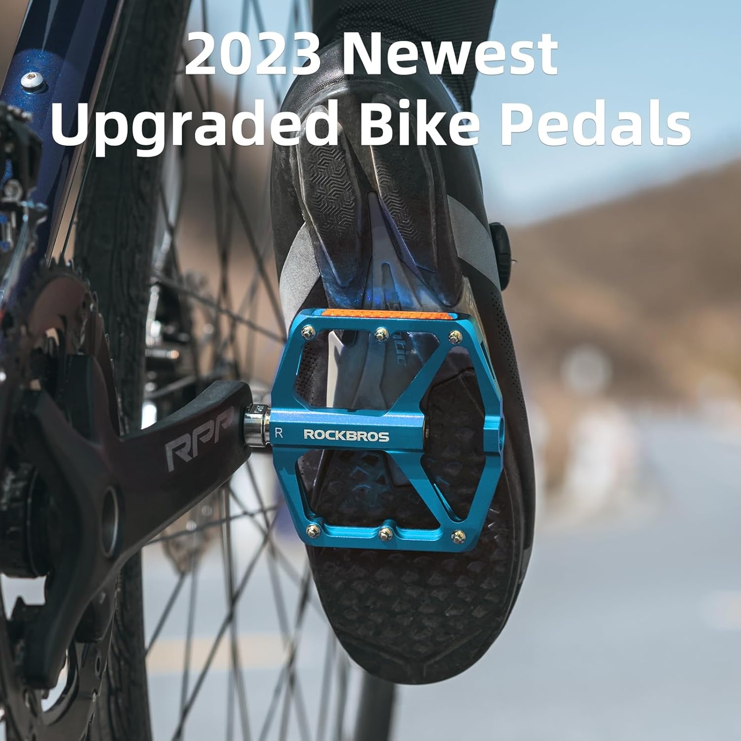 image:imageROCKBROS Mountain Bike Pedals MTB Pedals Bicycle Flat Pedals Aluminum 916 Sealed Bearing Lightweight Platform for Road Mountain BMX MTB BikeReflective PedalsBlue