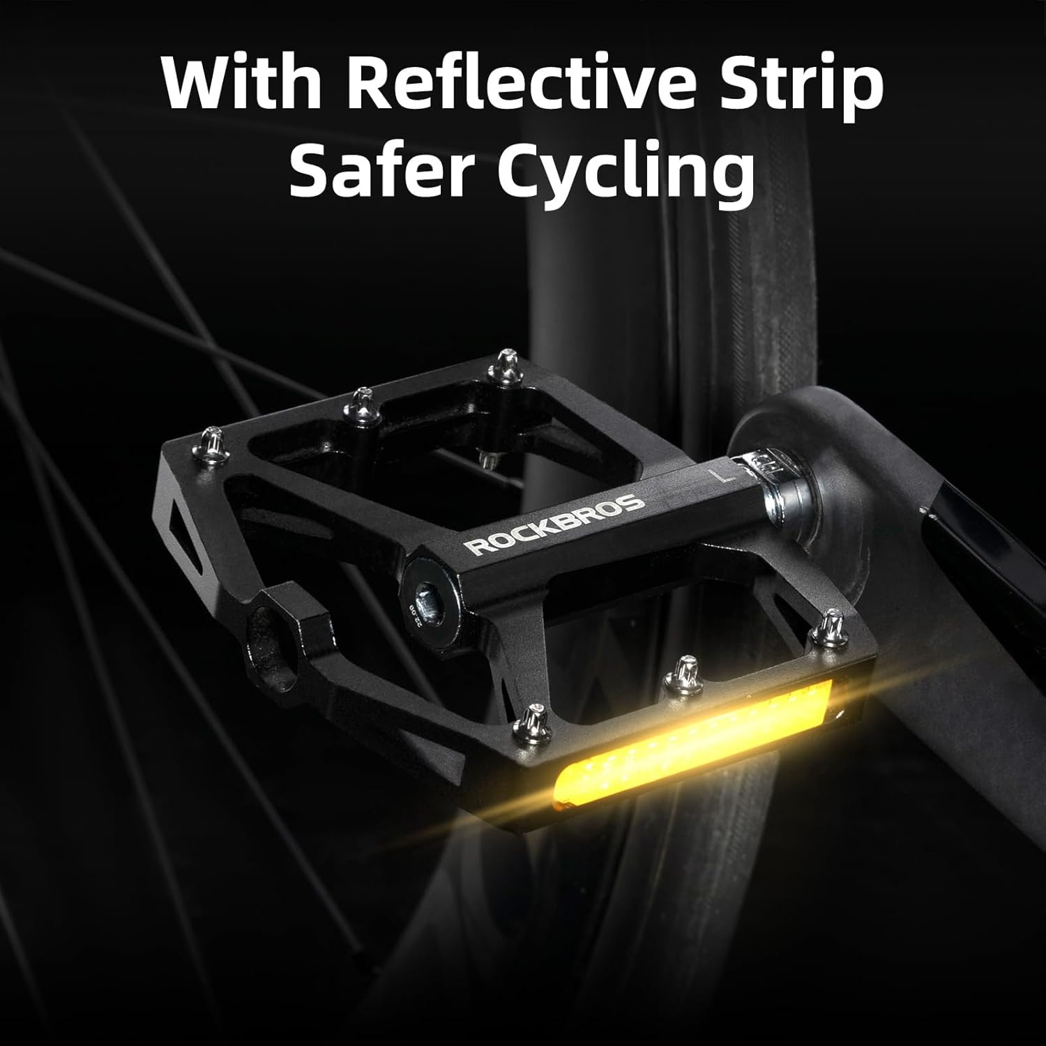 image:imageROCKBROS Mountain Bike Pedals MTB Pedals Bicycle Flat Pedals Aluminum 916 Sealed Bearing Lightweight Platform for Road Mountain BMX MTB BikeReflective PedalsBlack