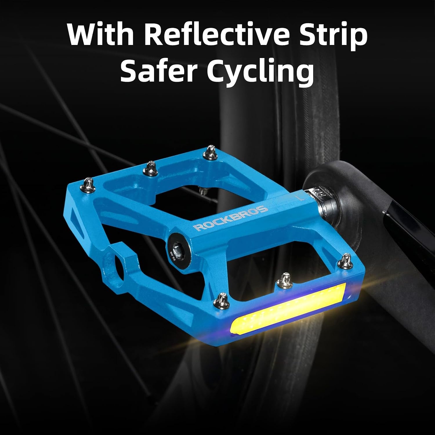 image:imageROCKBROS Mountain Bike Pedals MTB Pedals Bicycle Flat Pedals Aluminum 916 Sealed Bearing Lightweight Platform for Road Mountain BMX MTB BikeReflective PedalsBlue