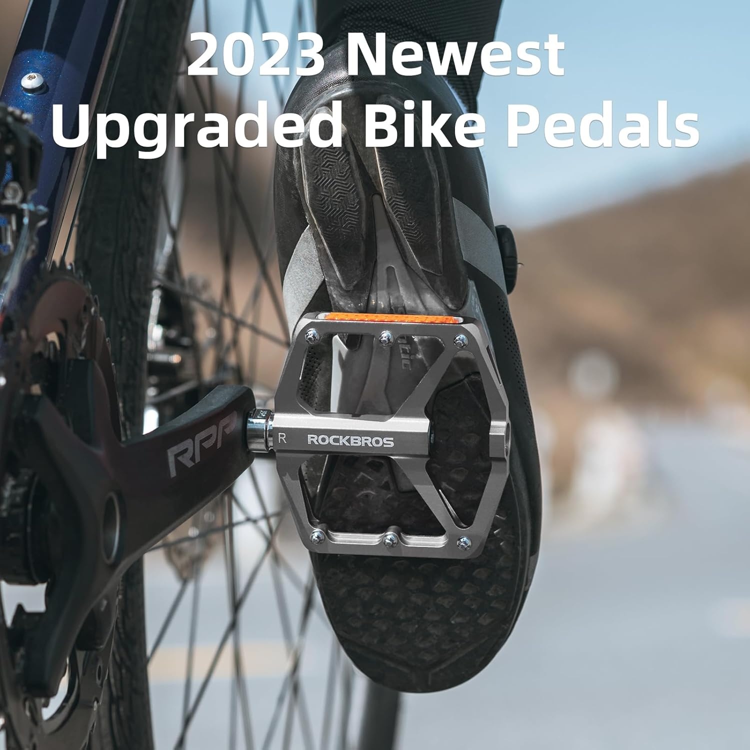 image:imageROCKBROS Mountain Bike Pedals MTB Pedals Bicycle Flat Pedals Aluminum 916 Sealed Bearing Lightweight Platform for Road Mountain BMX MTB BikeReflective PedalsTitanium
