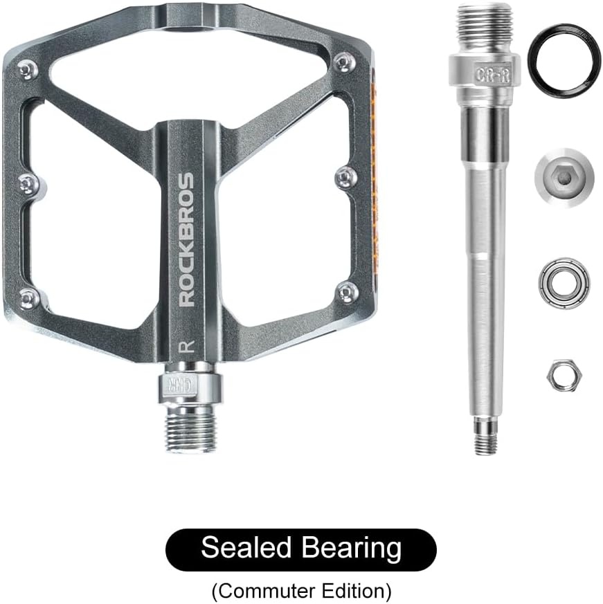 image:imageROCKBROS Mountain Bike Pedals MTB Pedals Bicycle Flat Pedals Aluminum 916 Sealed Bearing Lightweight Platform for Road Mountain BMX MTB BikeReflective PedalsTitanium