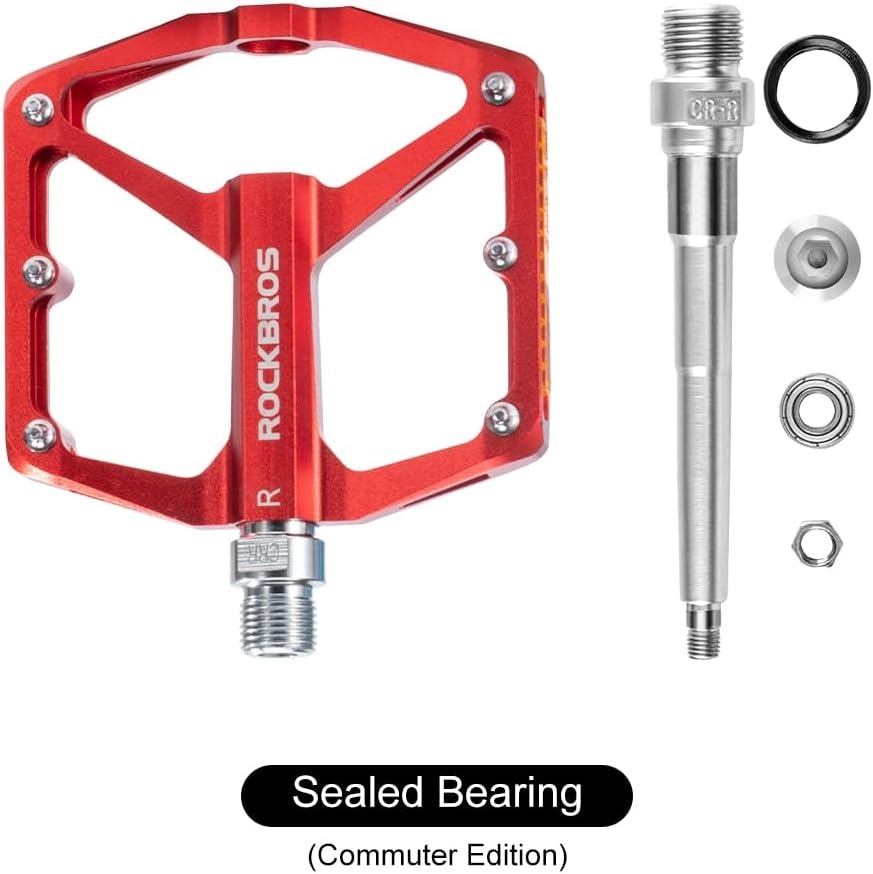 image:imageROCKBROS Mountain Bike Pedals MTB Pedals Bicycle Flat Pedals Aluminum 916 Sealed Bearing Lightweight Platform for Road Mountain BMX MTB BikeReflective PedalsRed