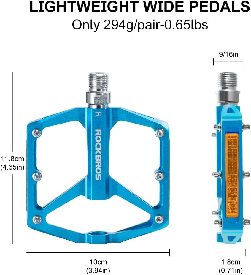 image:imageROCKBROS Mountain Bike Pedals MTB Pedals Bicycle Flat Pedals Aluminum 916 Sealed Bearing Lightweight Platform for Road Mountain BMX MTB BikeReflective PedalsBlue