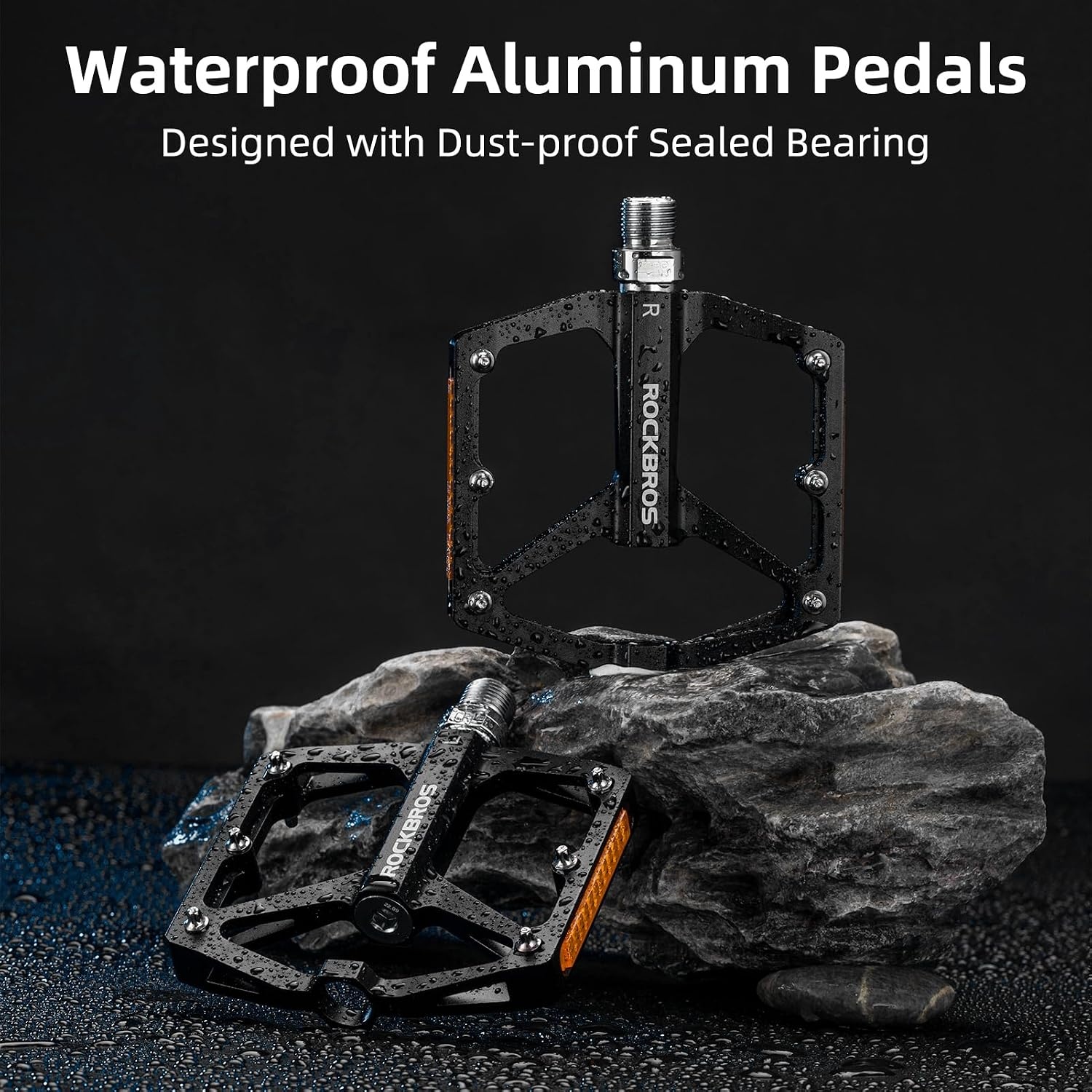 image:imageROCKBROS Mountain Bike Pedals MTB Pedals Bicycle Flat Pedals Aluminum 916 Sealed Bearing Lightweight Platform for Road Mountain BMX MTB BikeReflective PedalsBlack