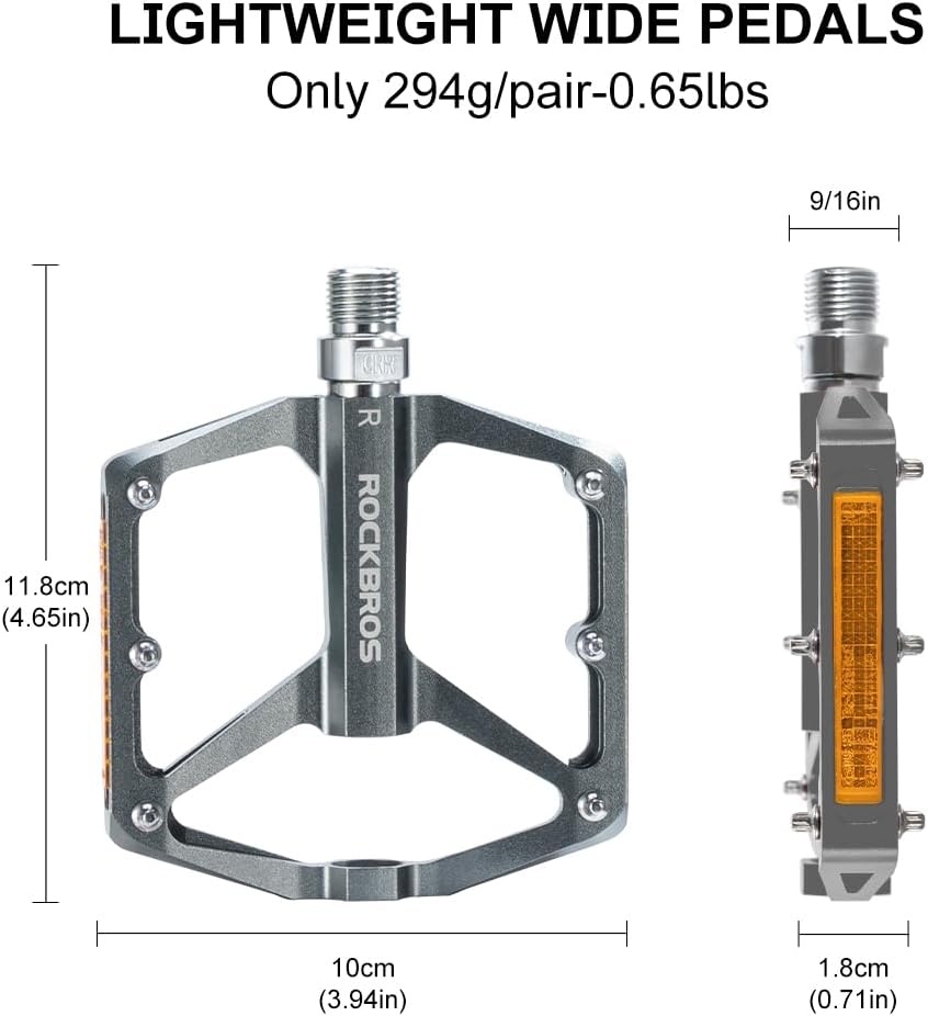 image:imageROCKBROS Mountain Bike Pedals MTB Pedals Bicycle Flat Pedals Aluminum 916 Sealed Bearing Lightweight Platform for Road Mountain BMX MTB BikeReflective PedalsTitanium