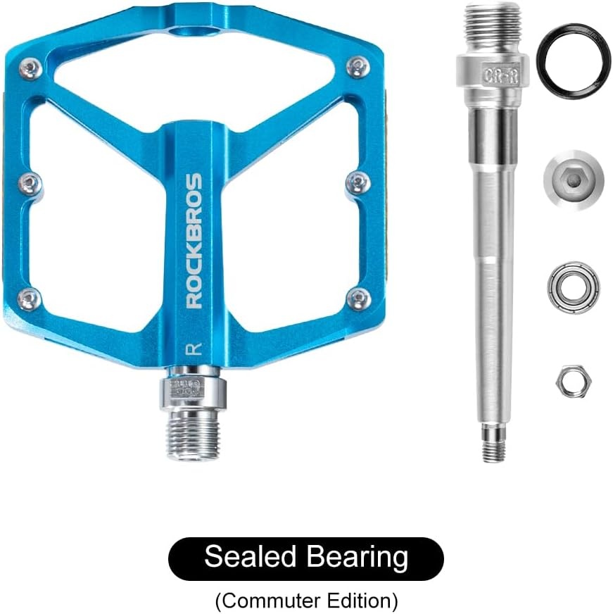 image:imageROCKBROS Mountain Bike Pedals MTB Pedals Bicycle Flat Pedals Aluminum 916 Sealed Bearing Lightweight Platform for Road Mountain BMX MTB BikeReflective PedalsBlue