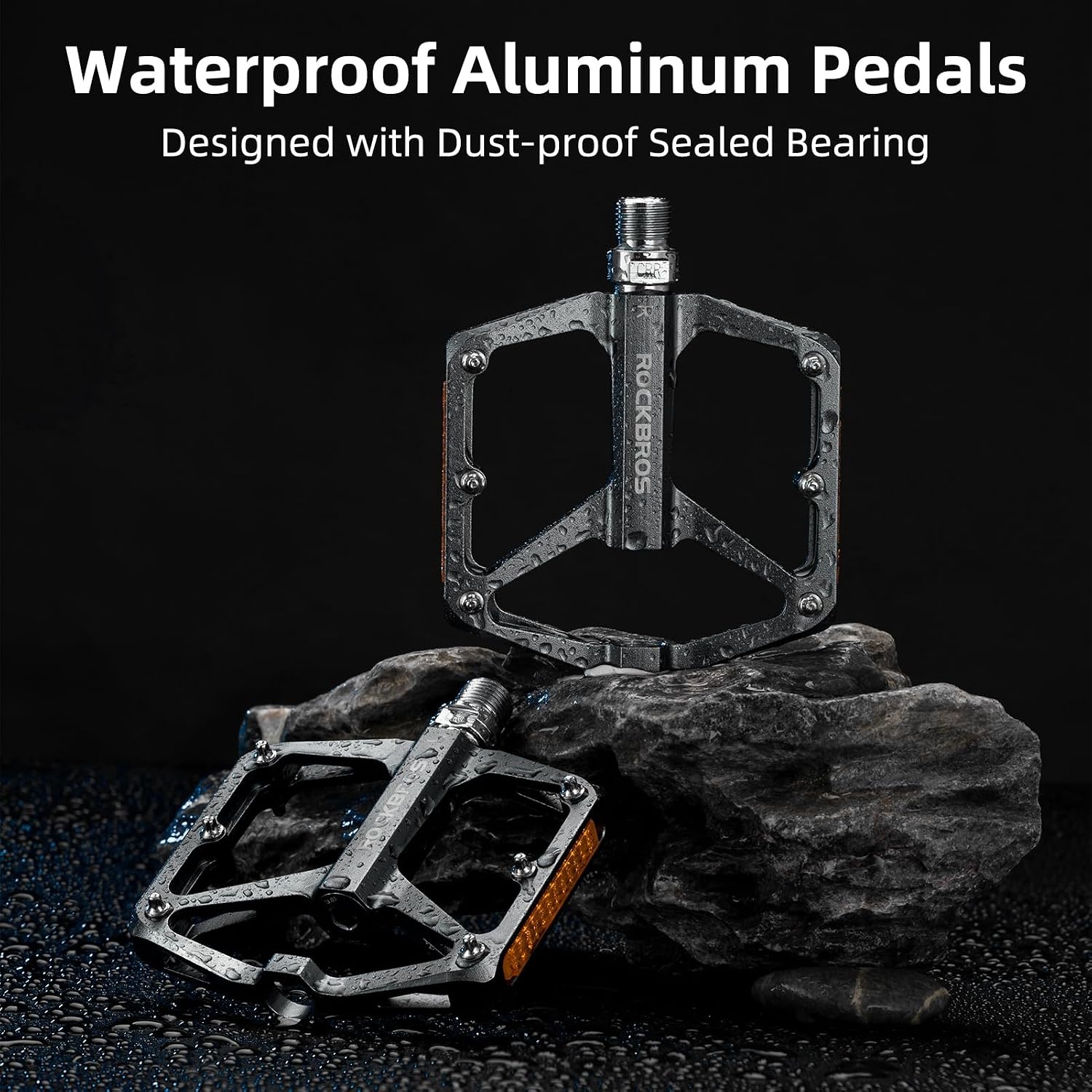 image:imageROCKBROS Mountain Bike Pedals MTB Pedals Bicycle Flat Pedals Aluminum 916 Sealed Bearing Lightweight Platform for Road Mountain BMX MTB BikeReflective PedalsTitanium