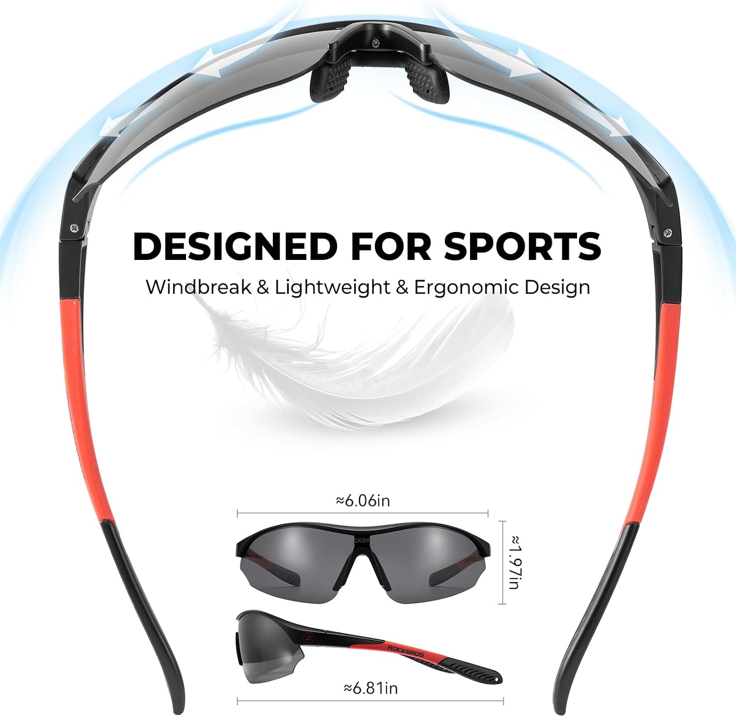 image:imageROCKBROS Polarized Sports Sunglasses with 3 Interchangeable Lens ANSI Z871 Safety Sun Glasses for Men Women CyclingGray Polarized Lens Black Red Frame