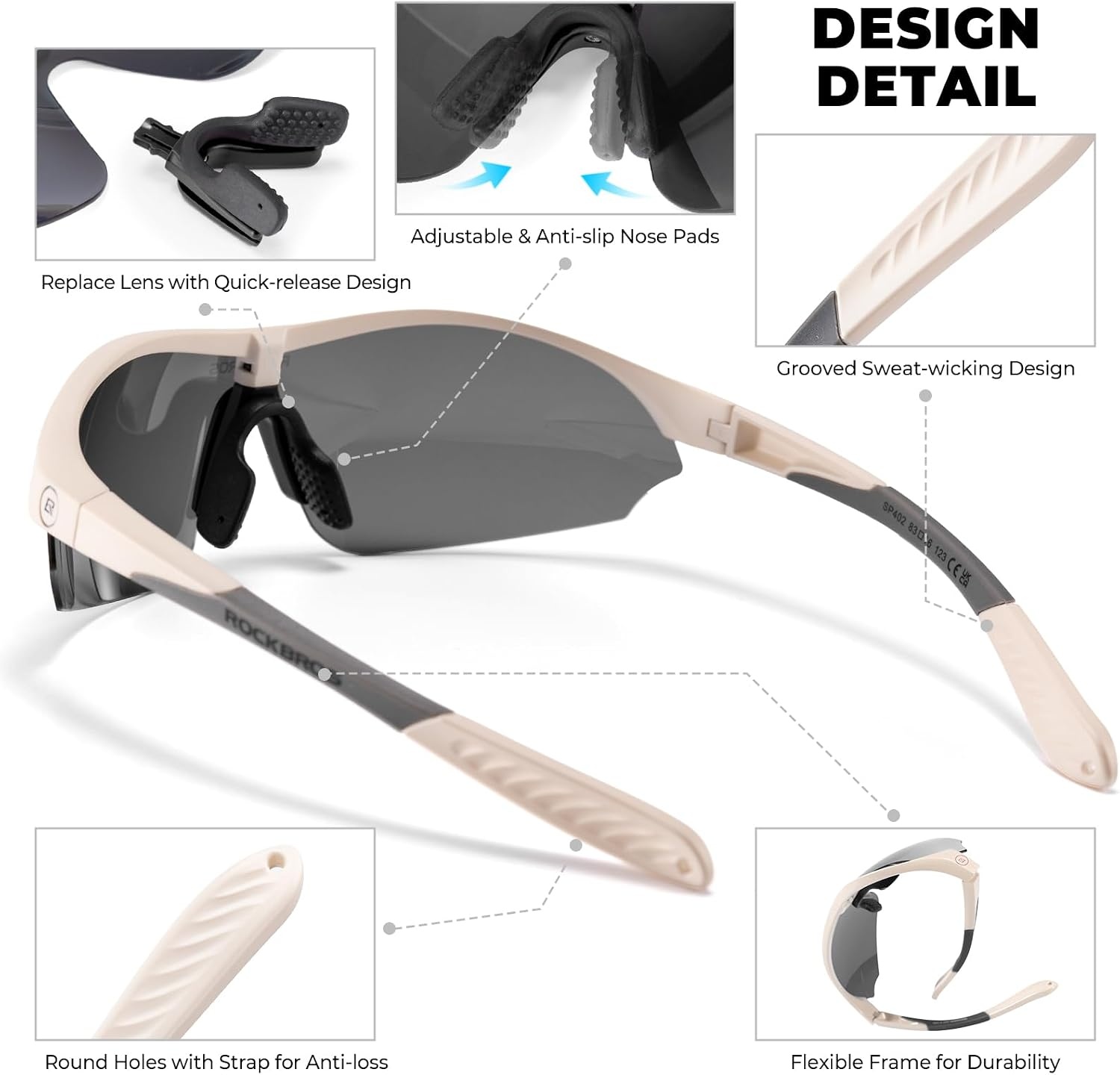 image:imageROCKBROS Polarized Sports Sunglasses with 3 Interchangeable Lens ANSI Z871 Safety Sun Glasses for Men Women CyclingGray Polarized Lens Gray Black Frame