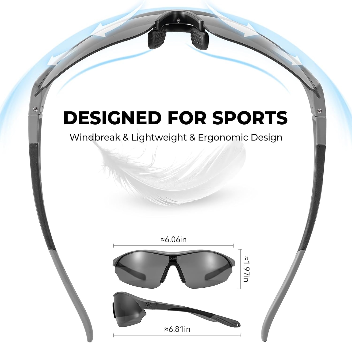 image:imageROCKBROS Polarized Sports Sunglasses with 3 Interchangeable Lens ANSI Z871 Safety Sun Glasses for Men Women CyclingGray Polarized Lens Gray Frame