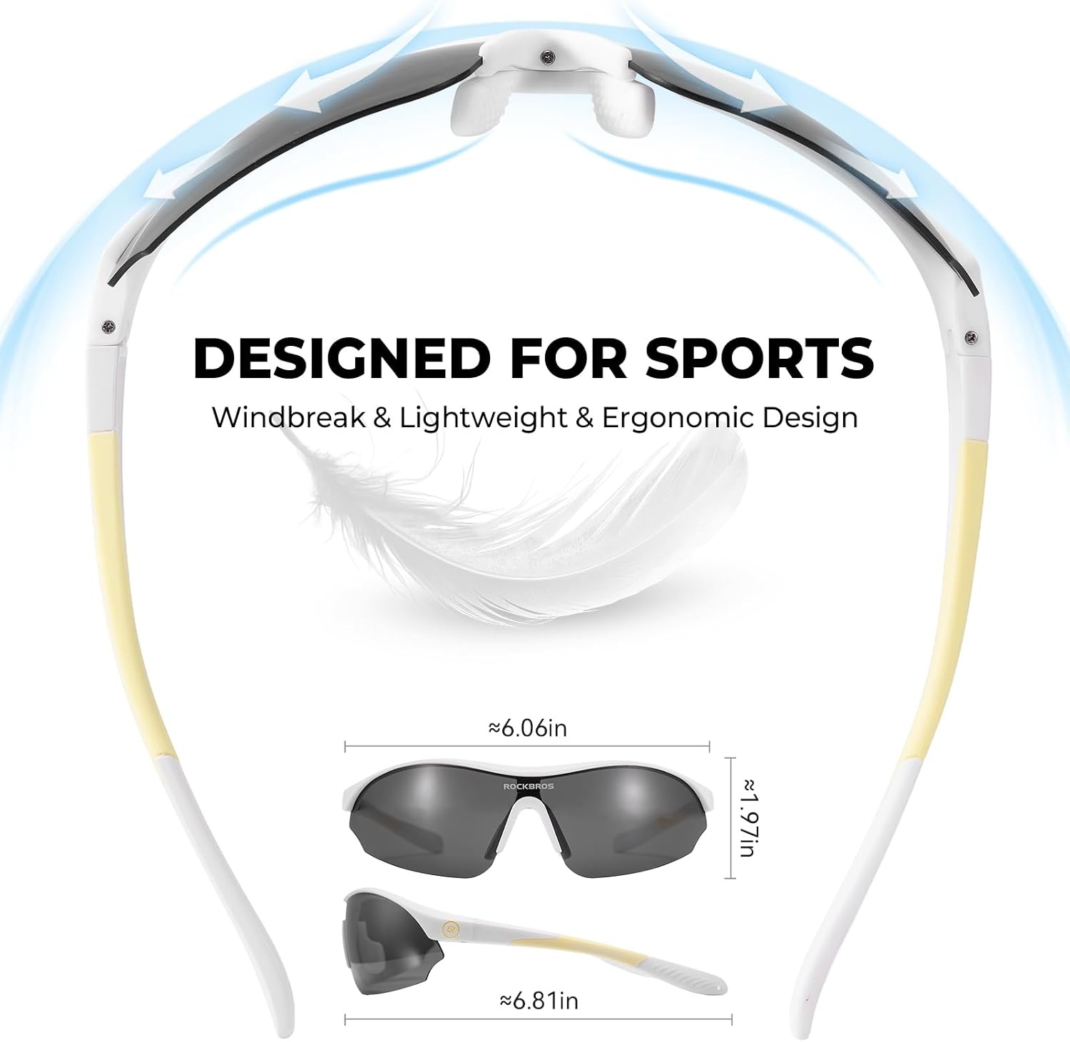 image:imageROCKBROS Polarized Sports Sunglasses with 3 Interchangeable Lens ANSI Z871 Safety Sun Glasses for Men Women CyclingGray Polarized Lens White Frame
