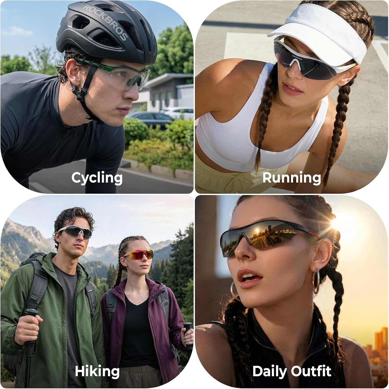 image:imageROCKBROS Polarized Sports Sunglasses with 3 Interchangeable Lens ANSI Z871 Safety Sun Glasses for Men Women CyclingGray Polarized Lens White Frame