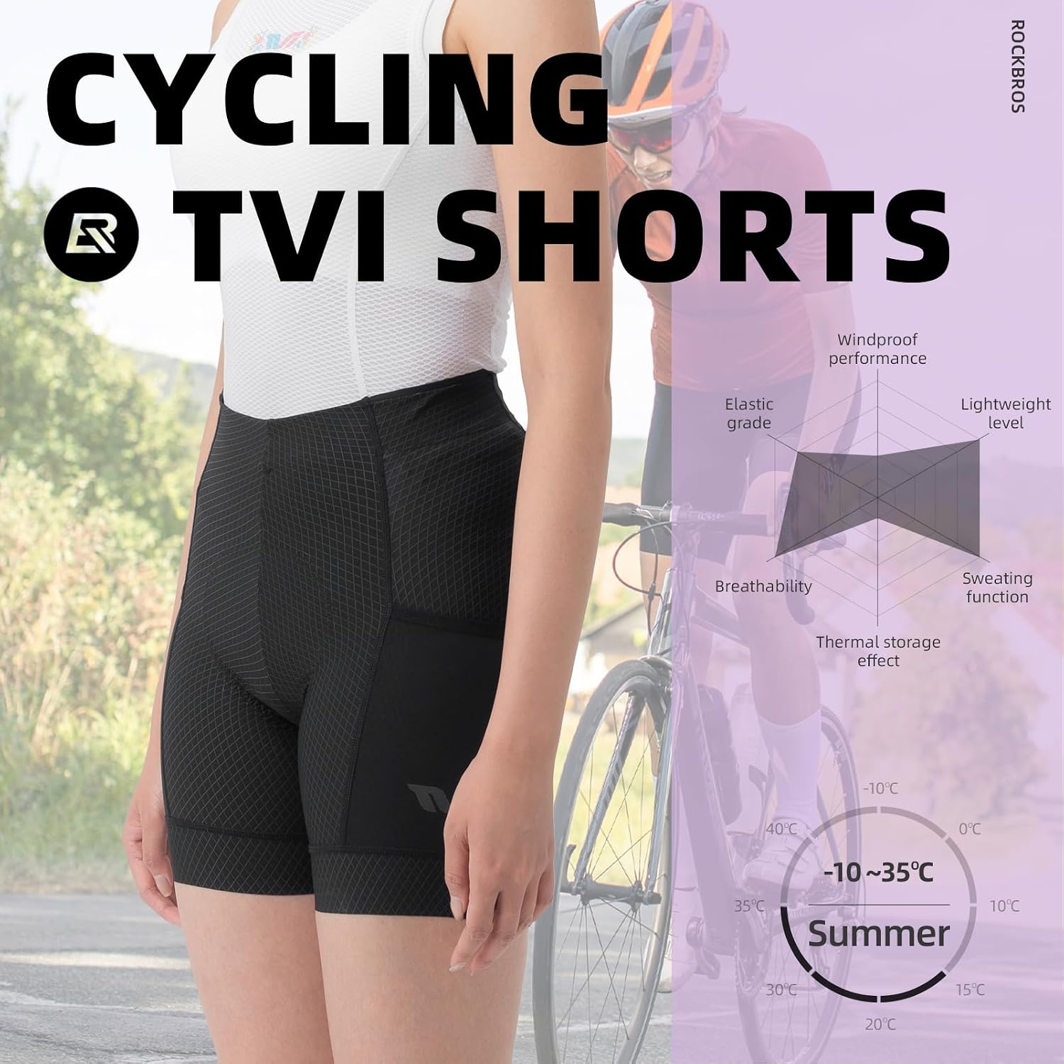 image:imageROCKBROS Womens Bike Shorts 4D Padded Cycling Shorts Bicycle Shorts with Pockets for MTB Mountain Road Biking Cycling