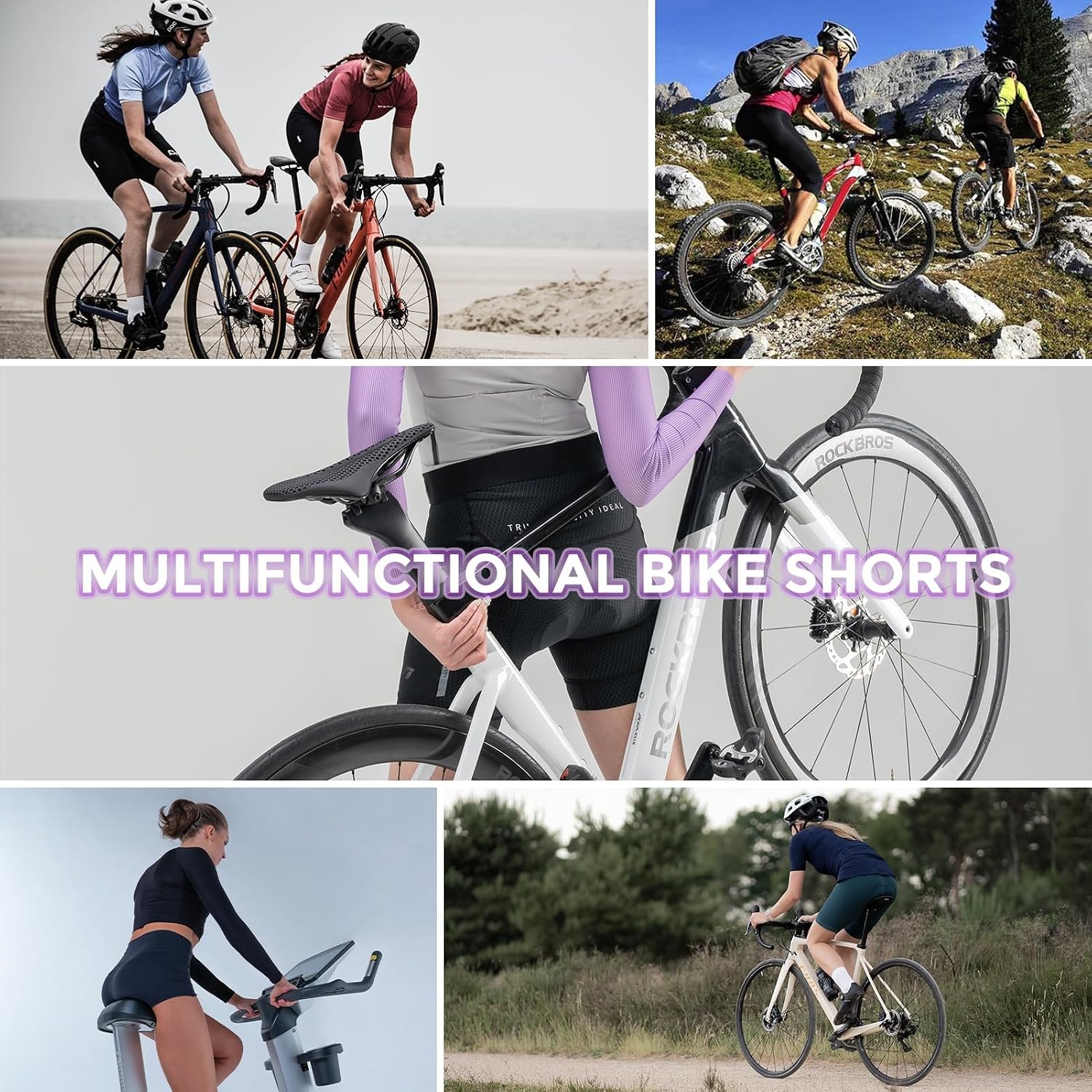 image:imageROCKBROS Womens Bike Shorts 4D Padded Cycling Shorts Bicycle Shorts with Pockets for MTB Mountain Road Biking Cycling