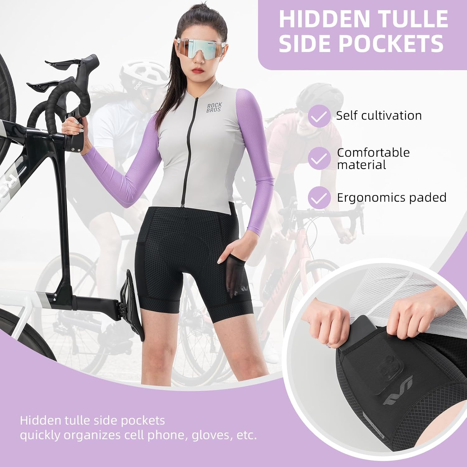 image:imageROCKBROS Womens Bike Shorts 4D Padded Cycling Shorts Bicycle Shorts with Pockets for MTB Mountain Road Biking Cycling